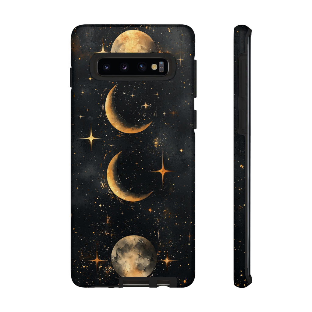 Celestial Moon Phases Tough Samsung Galaxy Case | Gold Crescent & Full Moon Galaxy Design