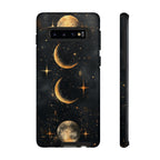 Celestial Moon Phases Tough Samsung Galaxy Case | Gold Crescent & Full Moon Galaxy Design