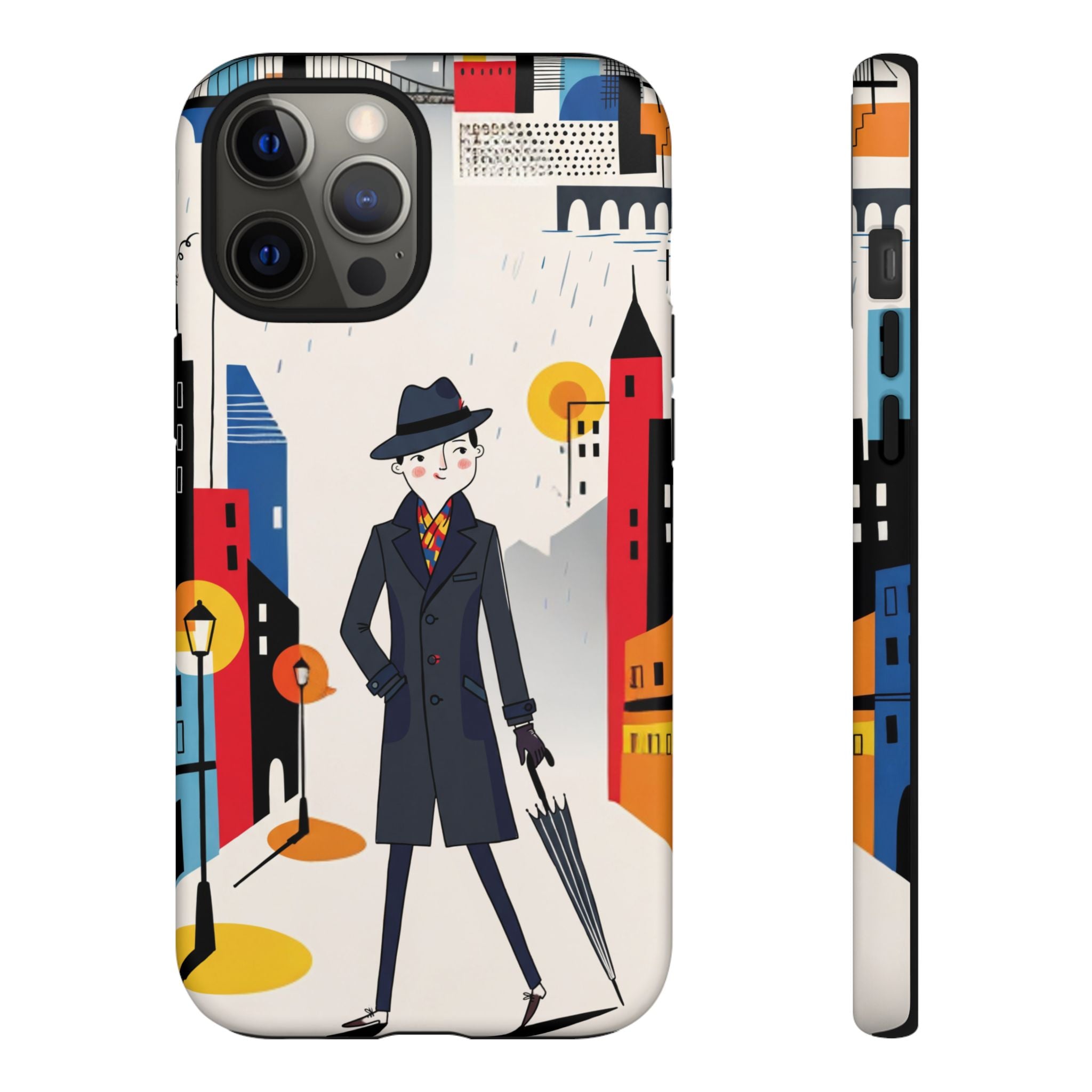 Retro Gentleman in Cityscape Illustration iPhone Case
