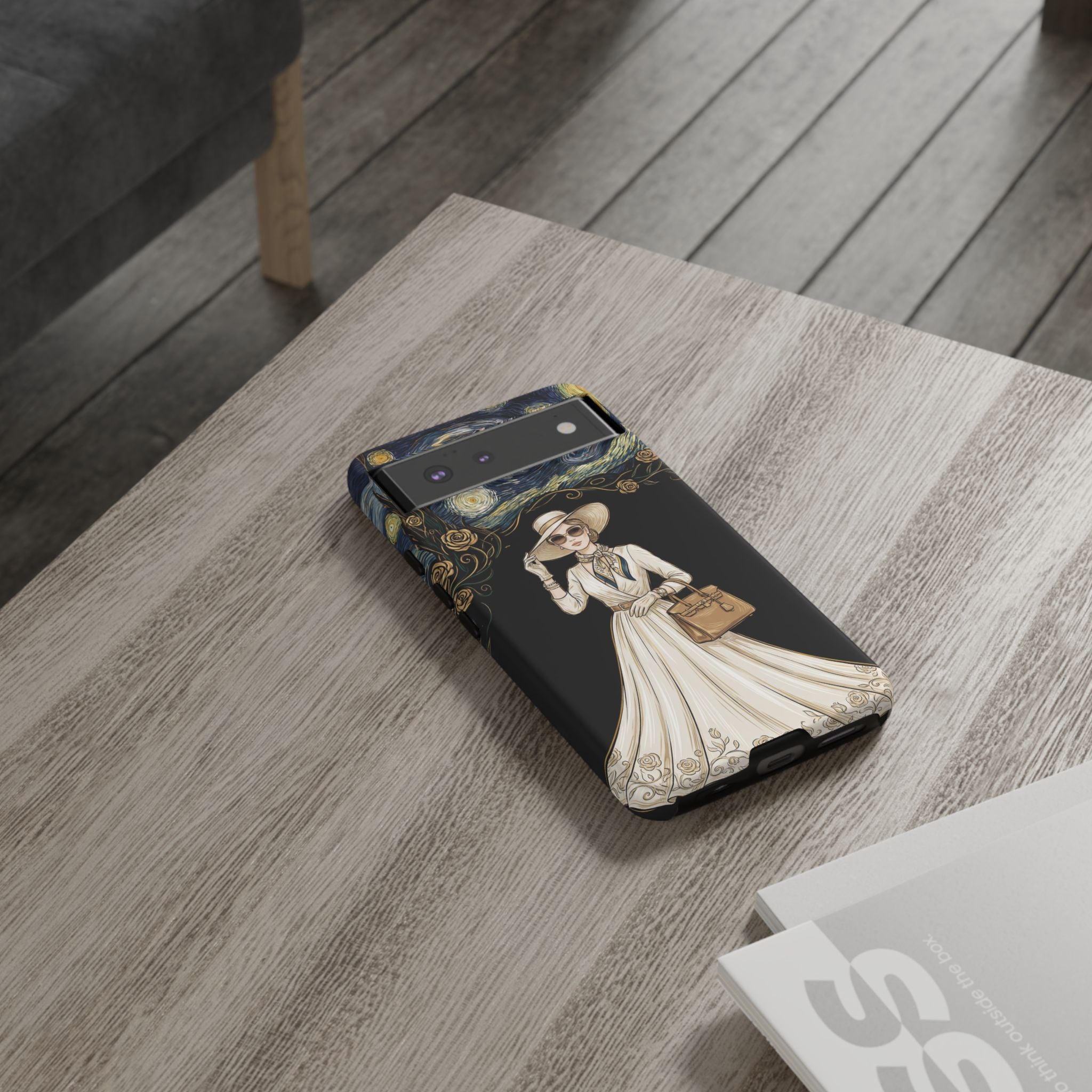 Vintage Starry Night Fashion Google Pixel Phone Case | Elegant Lady in White Dress