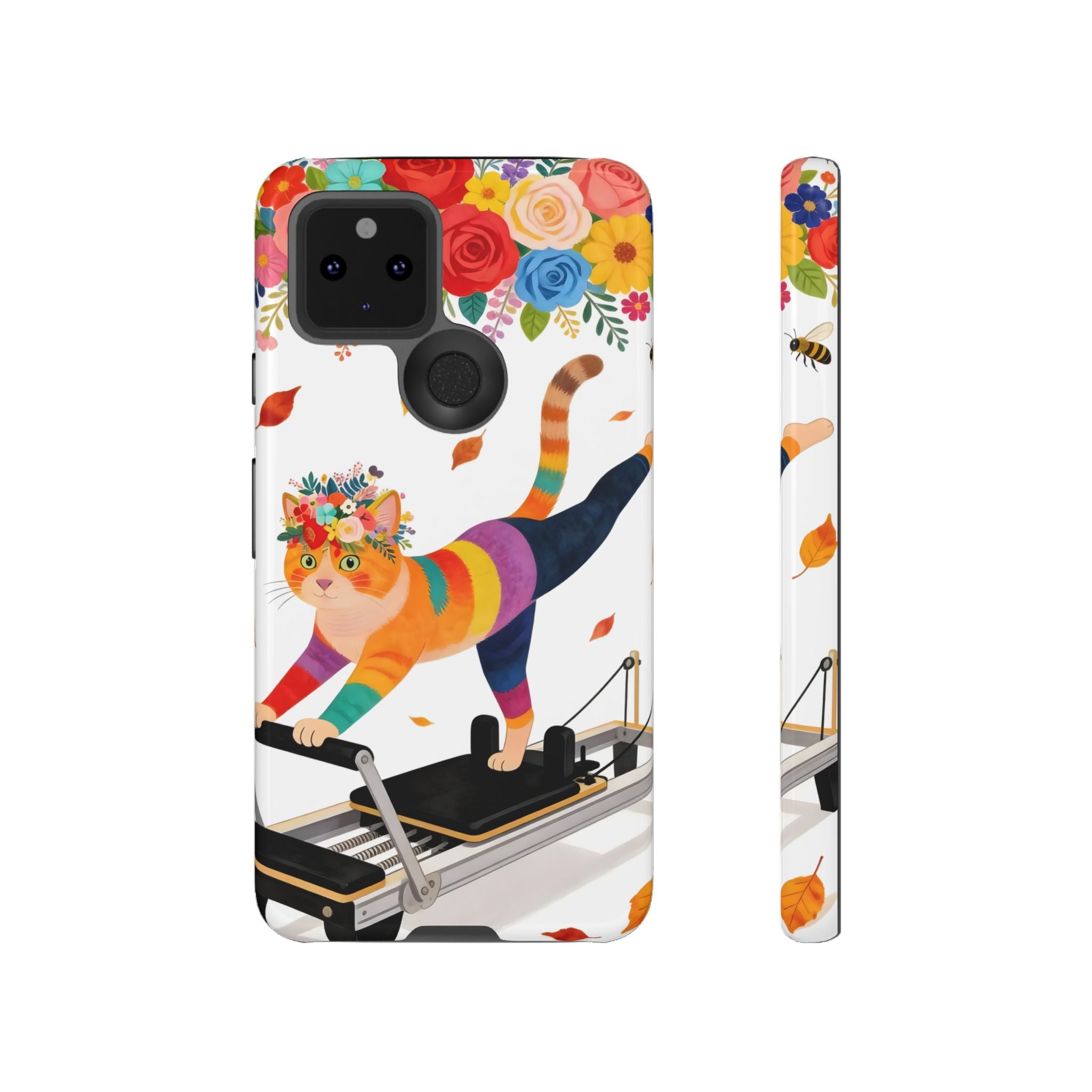 Custodia per telefono Google Pixel Cat Pilates | Gatto floreale arcobaleno sul Reformer