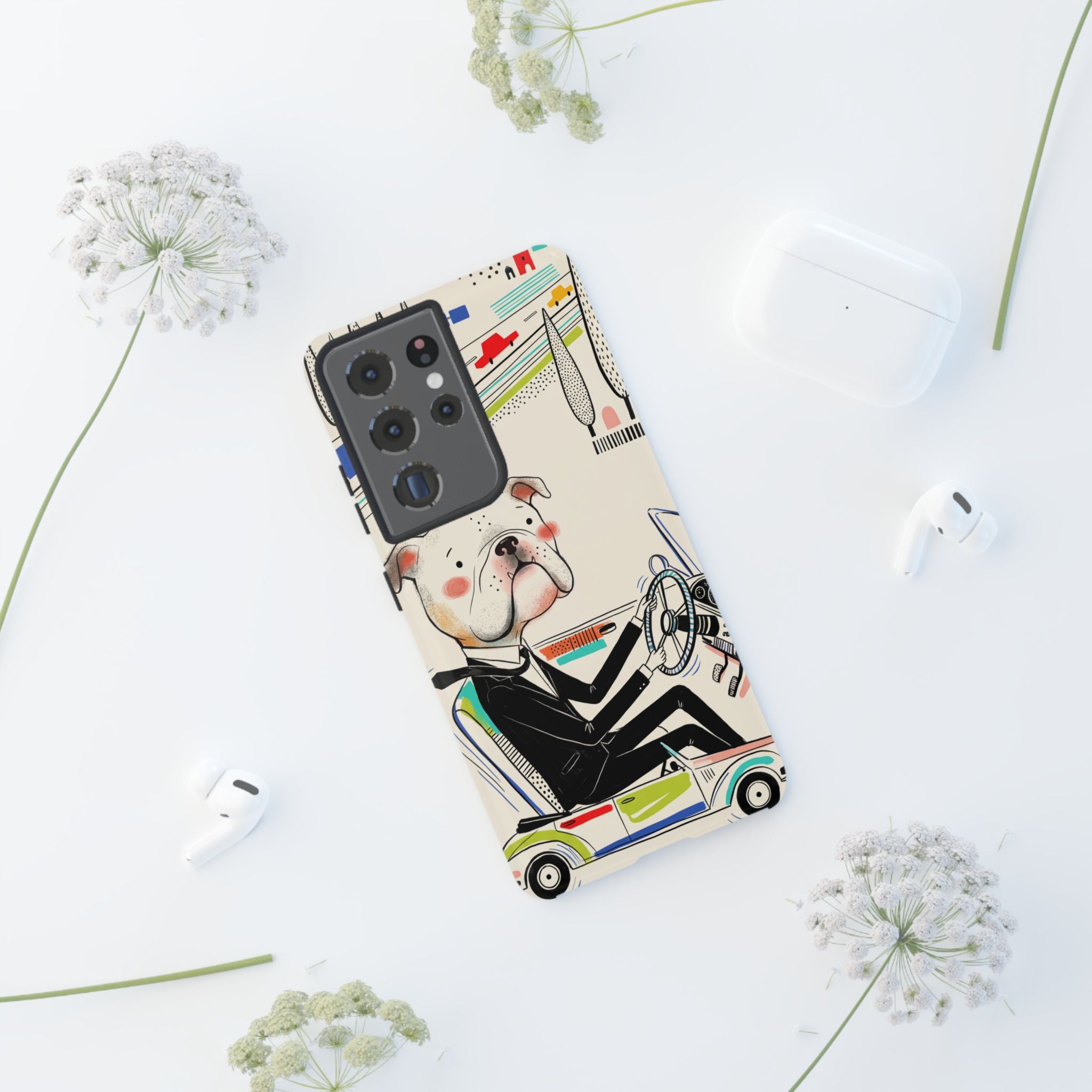Bulldog Driver Samsung Galaxy Phone Case | Cute Retro Dog Illustration