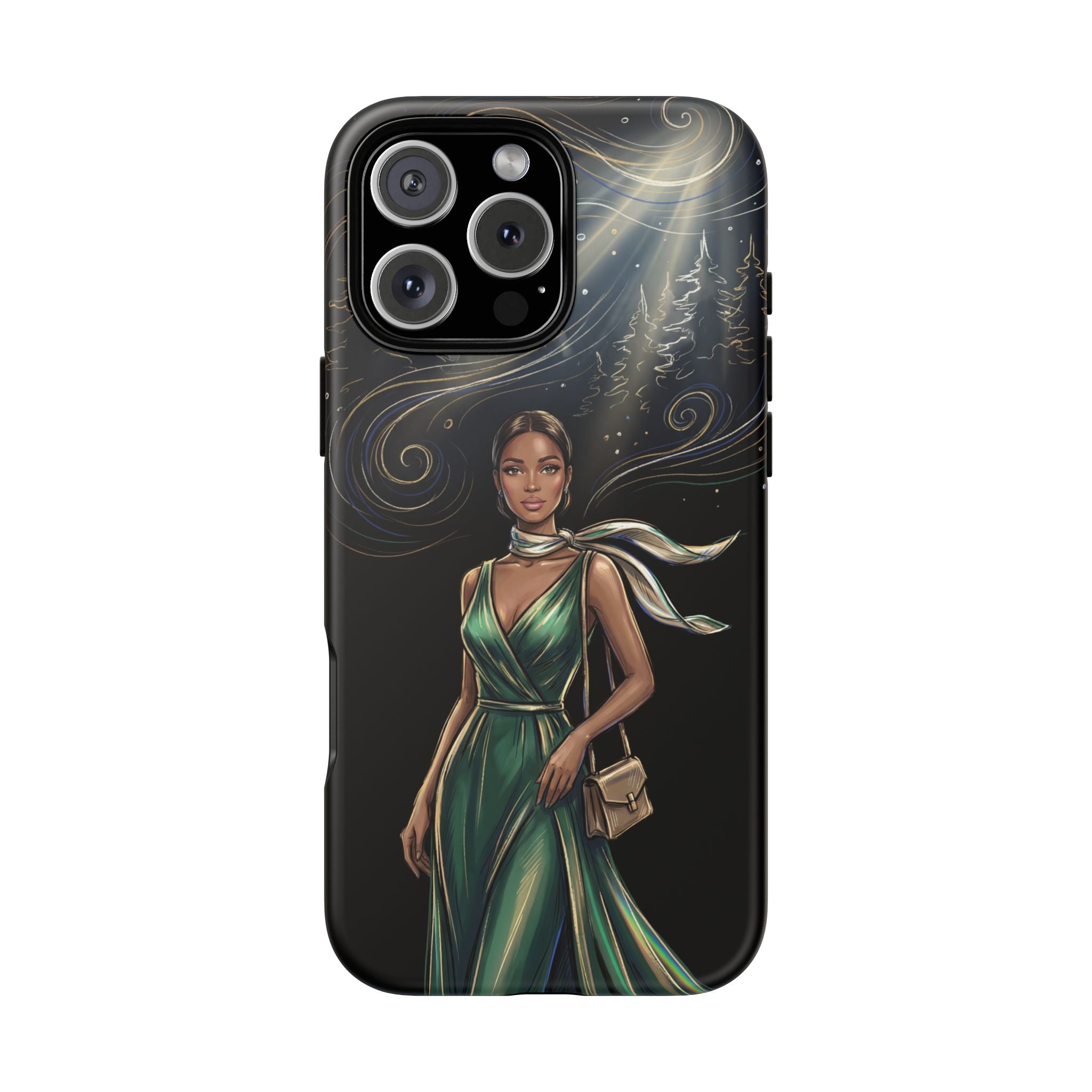 Elegant Woman in Green Dress Art Protective Tough iPhone Case