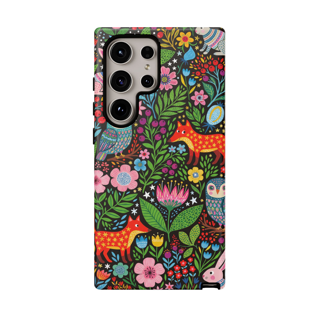 Floral Woodland Samsung Galaxy Phone Case | Colourful Fox & Owl Protective Cover