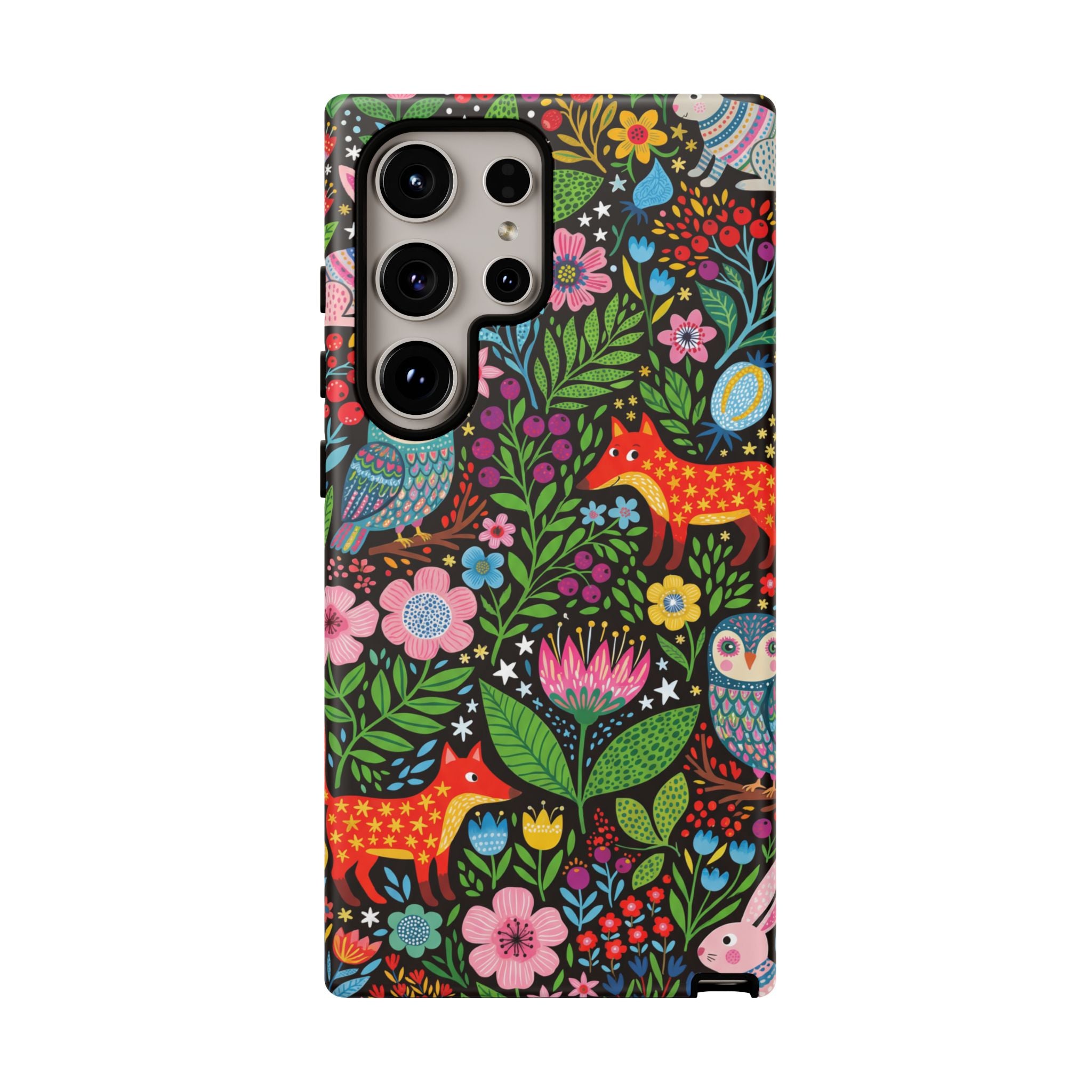 Floral Woodland Samsung Galaxy Phone Case | Colourful Fox & Owl Protective Cover