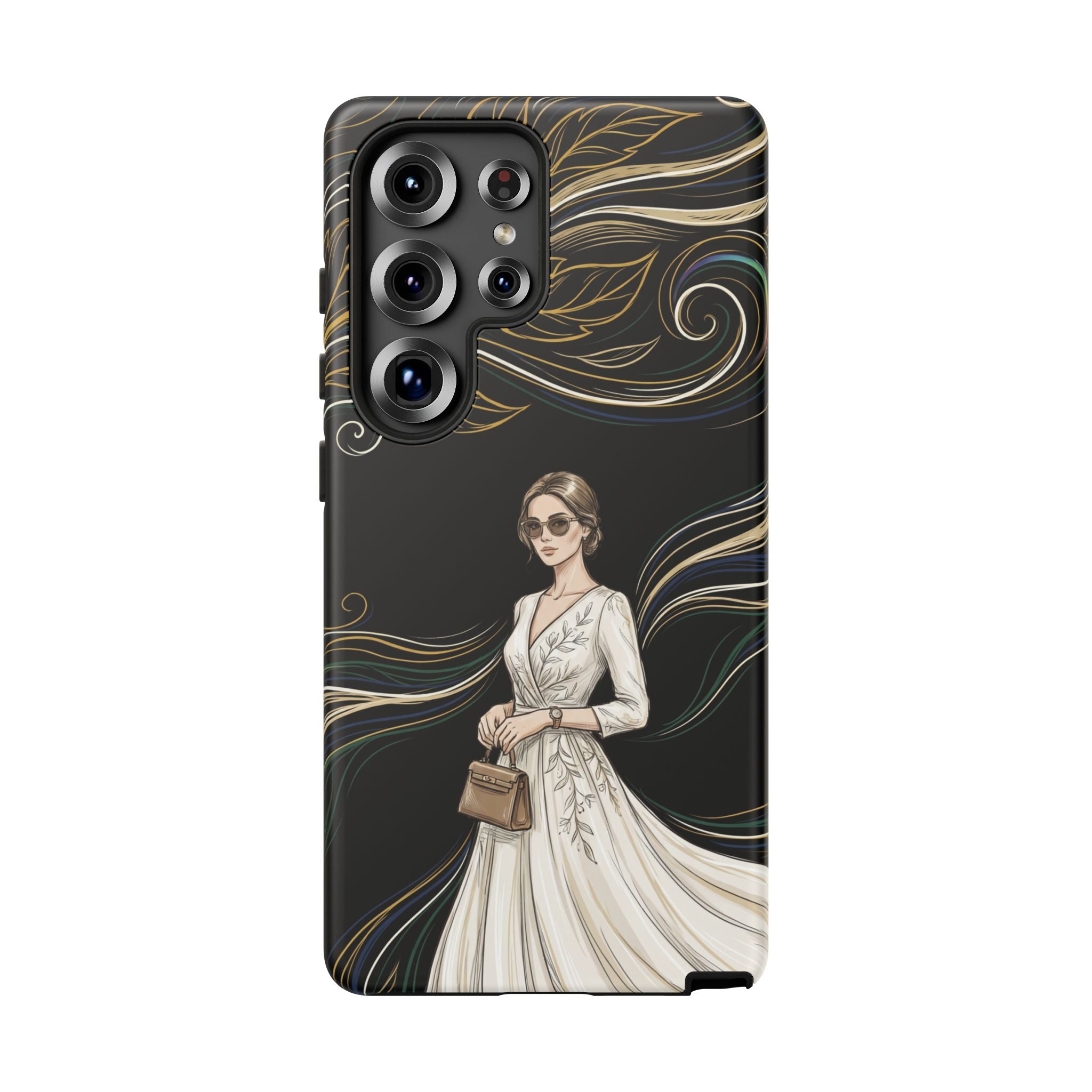 Elegant Woman Illustration Samsung Galaxy Phone Case | Vintage Bride in Flowing Gown