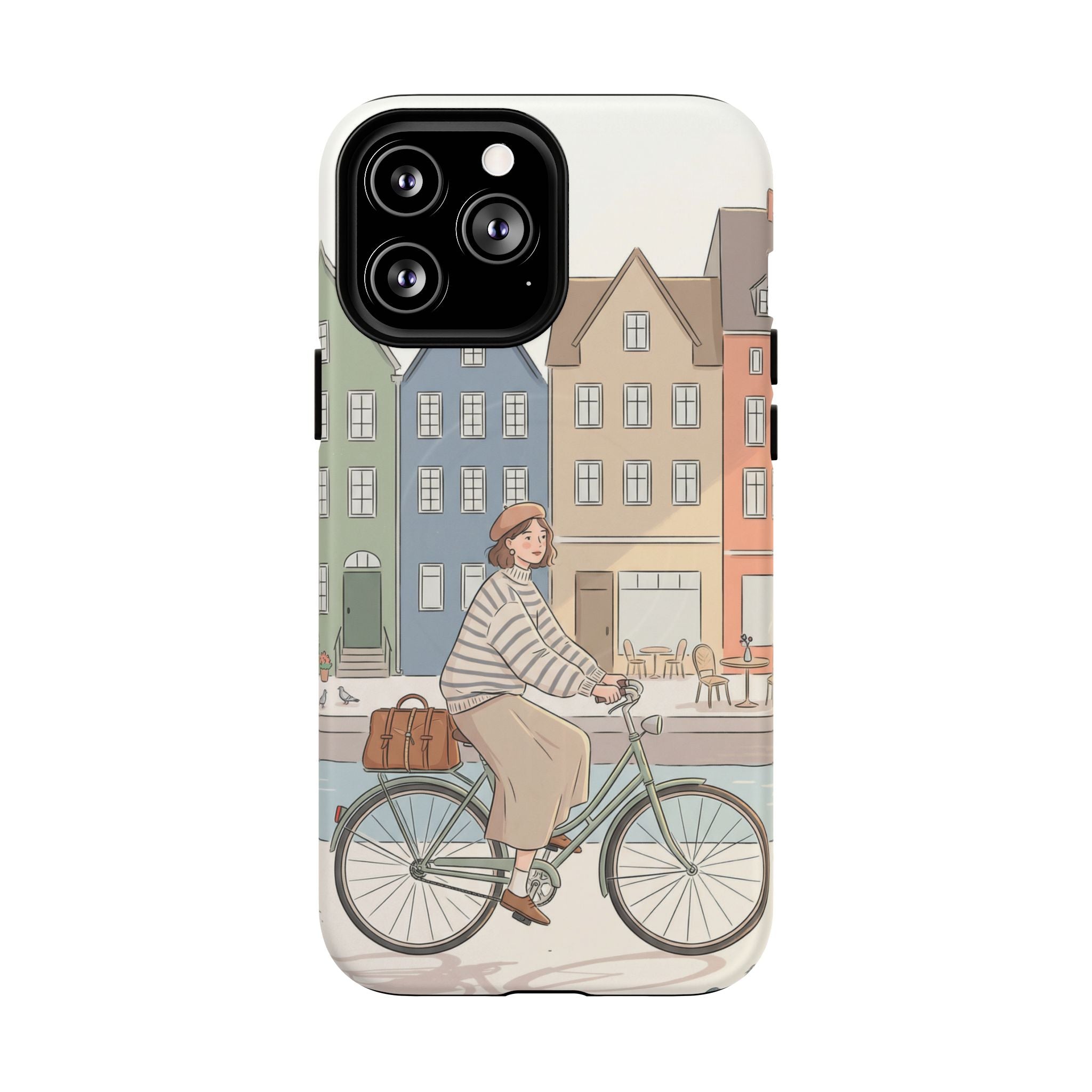 City Bike MagSafe iPhone Case | Cozy European Street Illustration Tough Cases