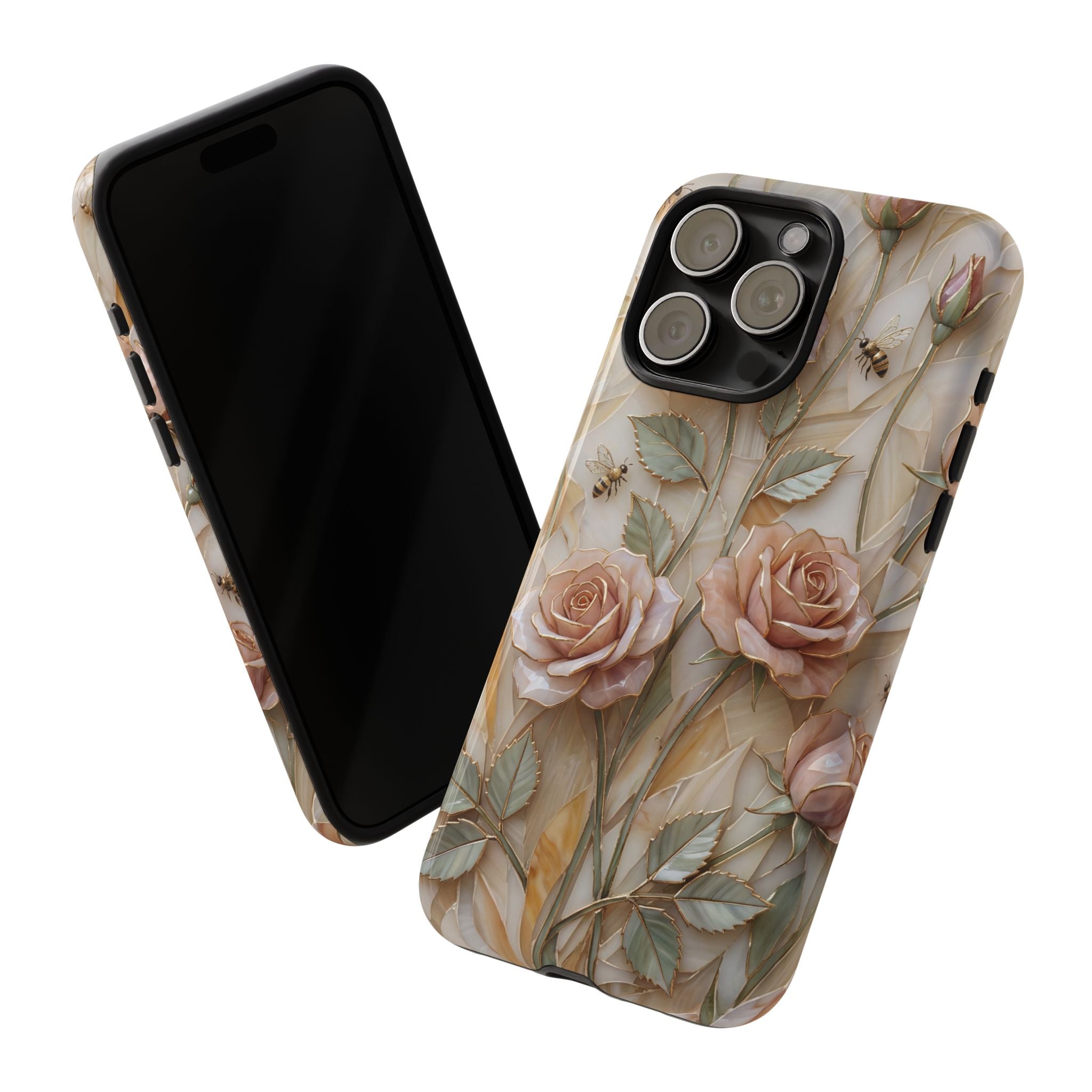 Custodia protettiva resistente per iPhone con motivo floreale rosa cipria vintage