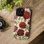 Custodia rigida per iPhone con motivo a rosa rossa — Protezione floreale vintage per iPhone
