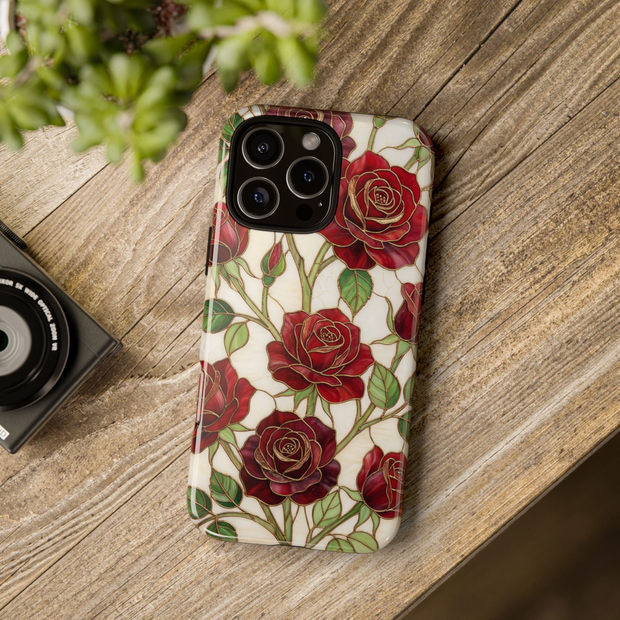 Custodia rigida per iPhone con motivo a rosa rossa — Protezione floreale vintage per iPhone