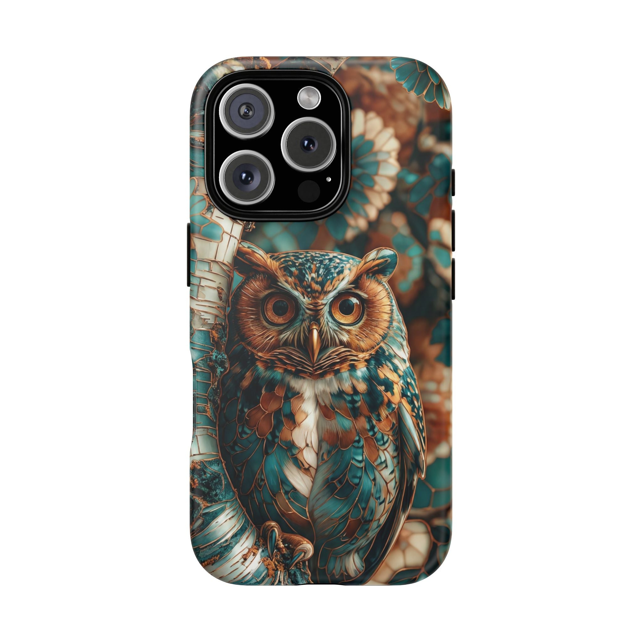 Owl Forest Tough iPhone Case | Teal & Brown Rustic Wildlife Protective Cover