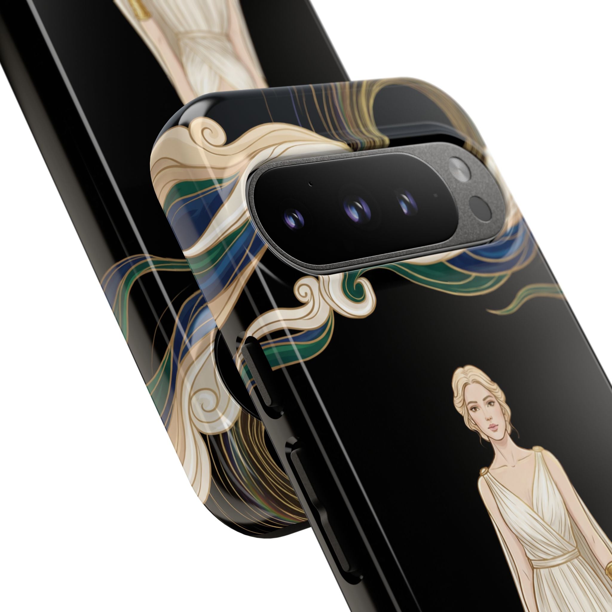 Art Nouveau Goddess Google Pixel Phone Case | Elegant Woman Illustration on Black