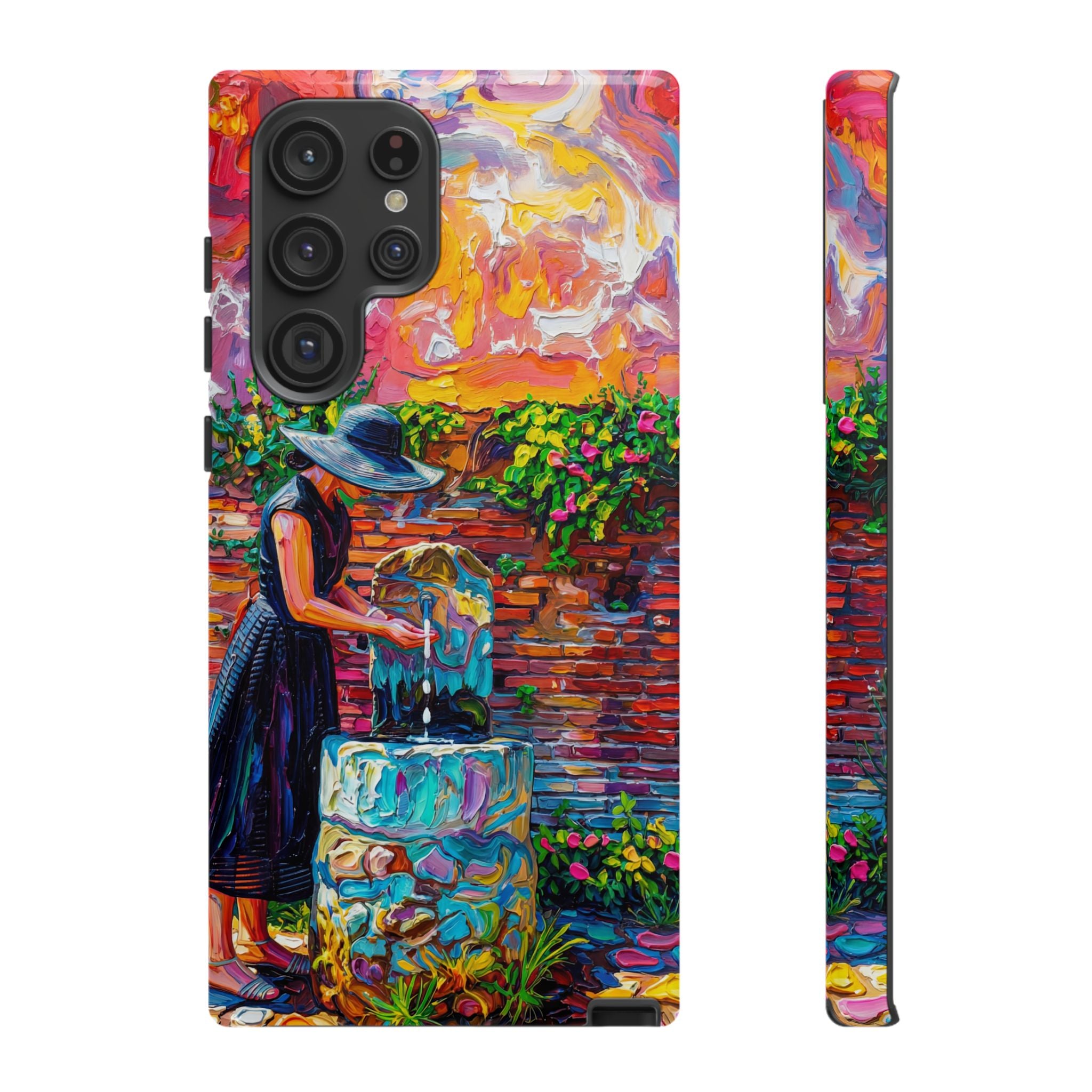 Artistic Woman at Fountain Samsung Galaxy Case | Colourful Garden Scene Tough Cases