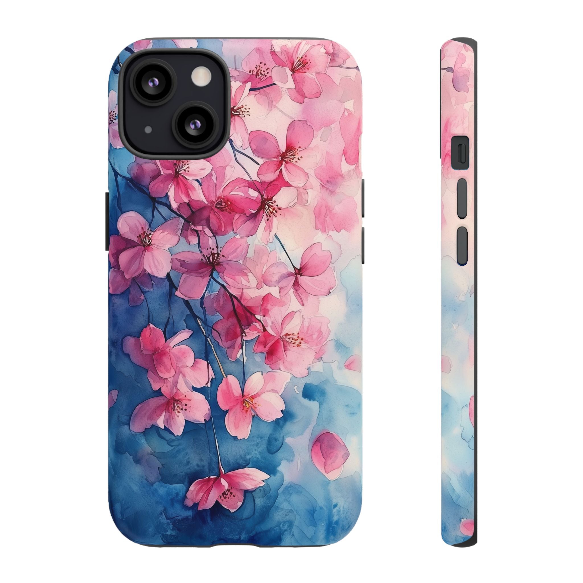 Floral Cherry Blossom iPhone Case | Pink Blue Watercolour