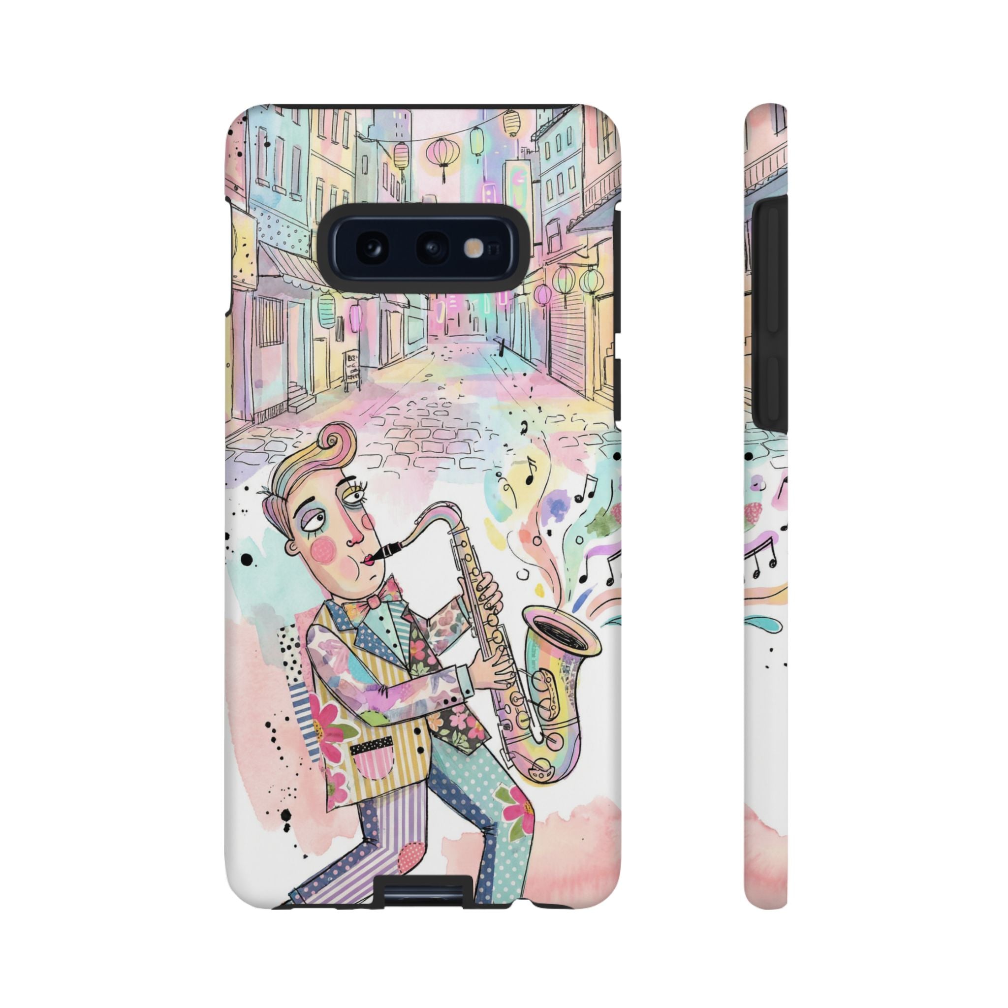 Sax Player Art Samsung Galaxy Phone Case | Pastel Jazz Street Illustration