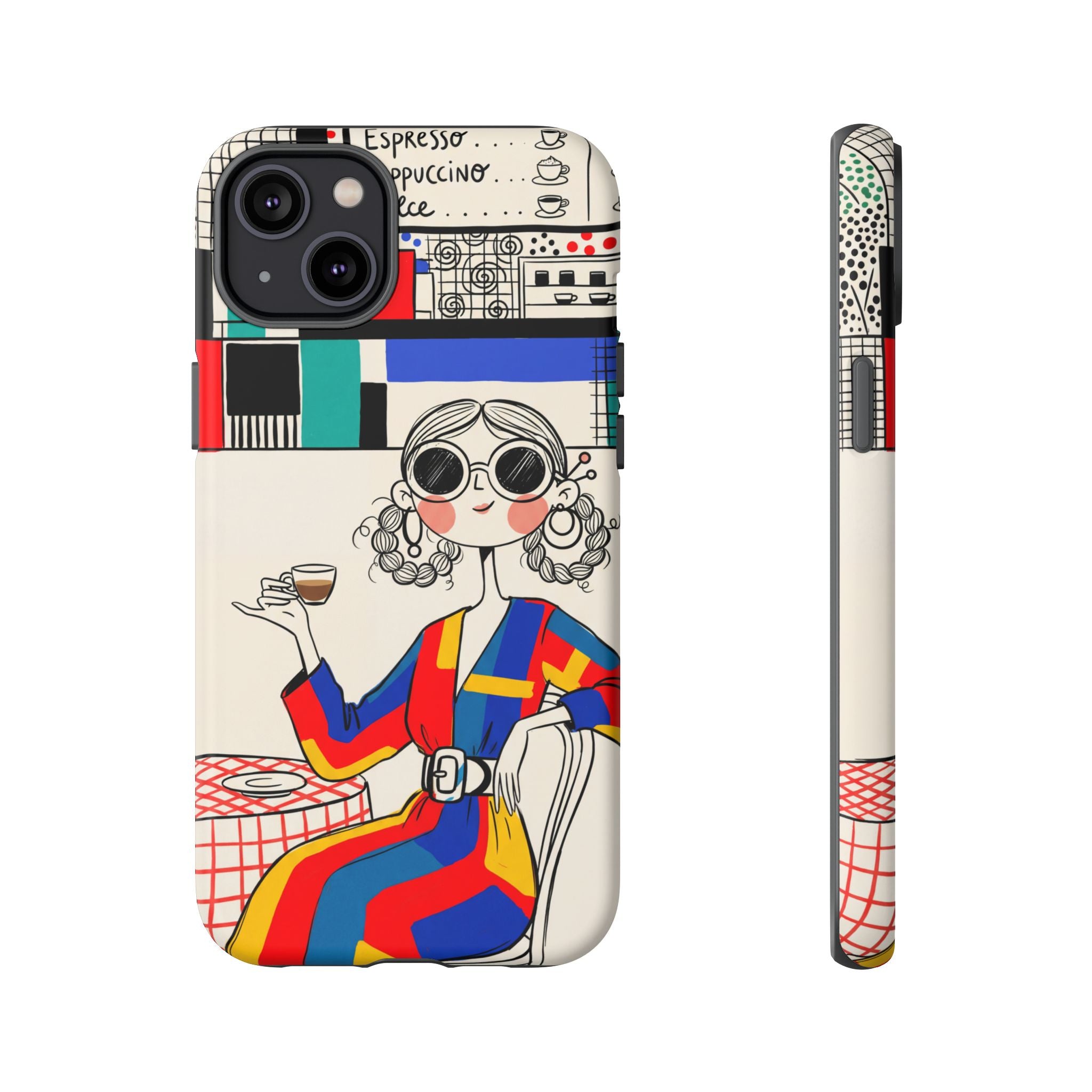 Retro Cafe iPhone Case | Colourful Chic Woman Illustration