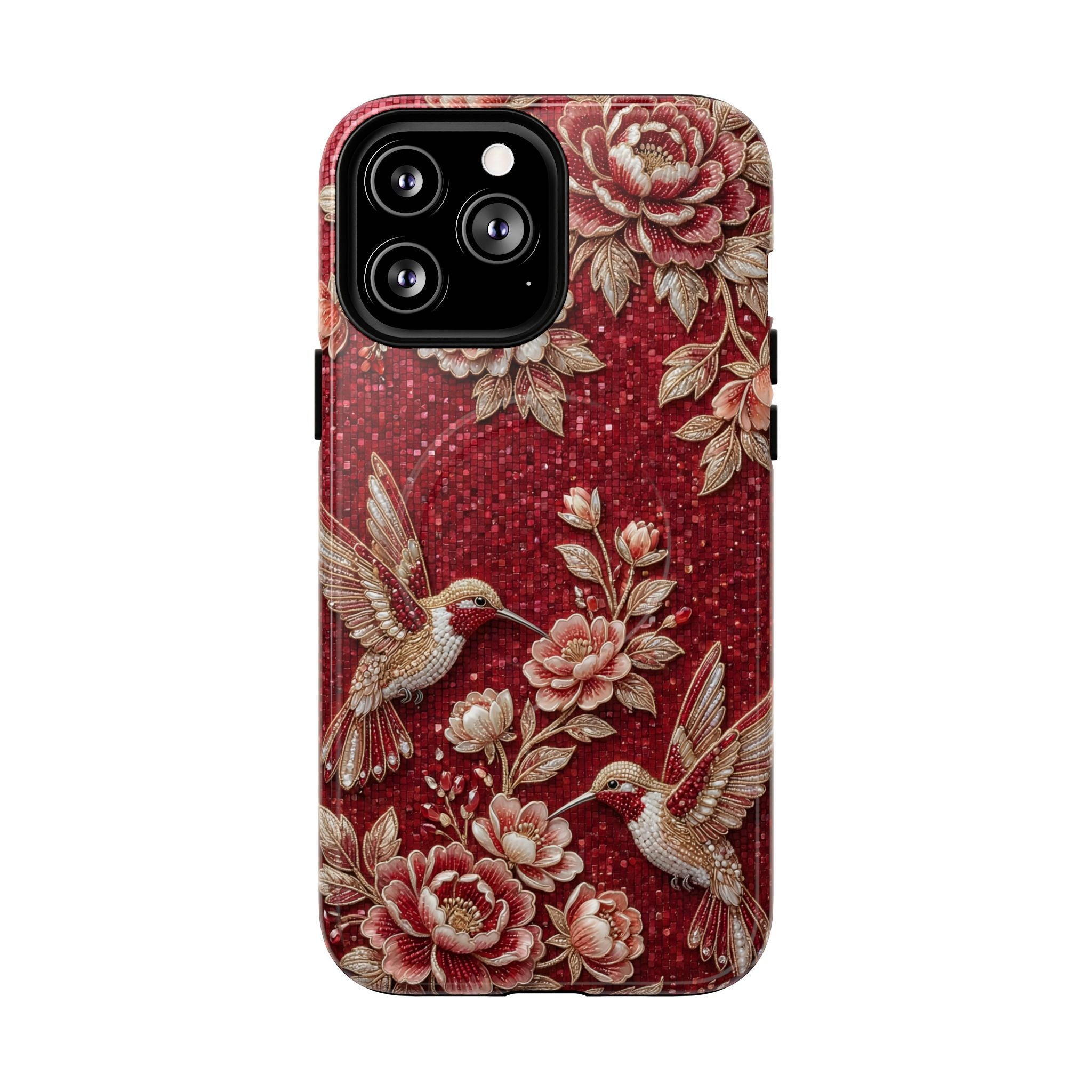Floral Hummingbird Tough Case | Vintage Red MagSafe iPhone Case