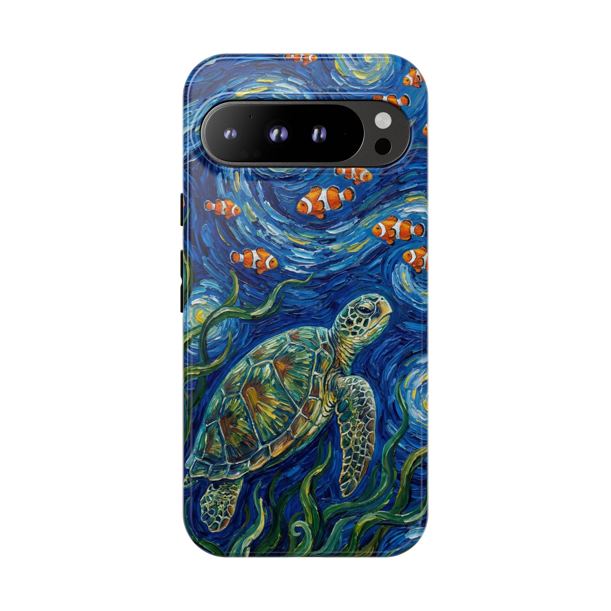 Sea Turtle & Clownfish Tough Google Pixel Case | Van Gogh Style Ocean Art