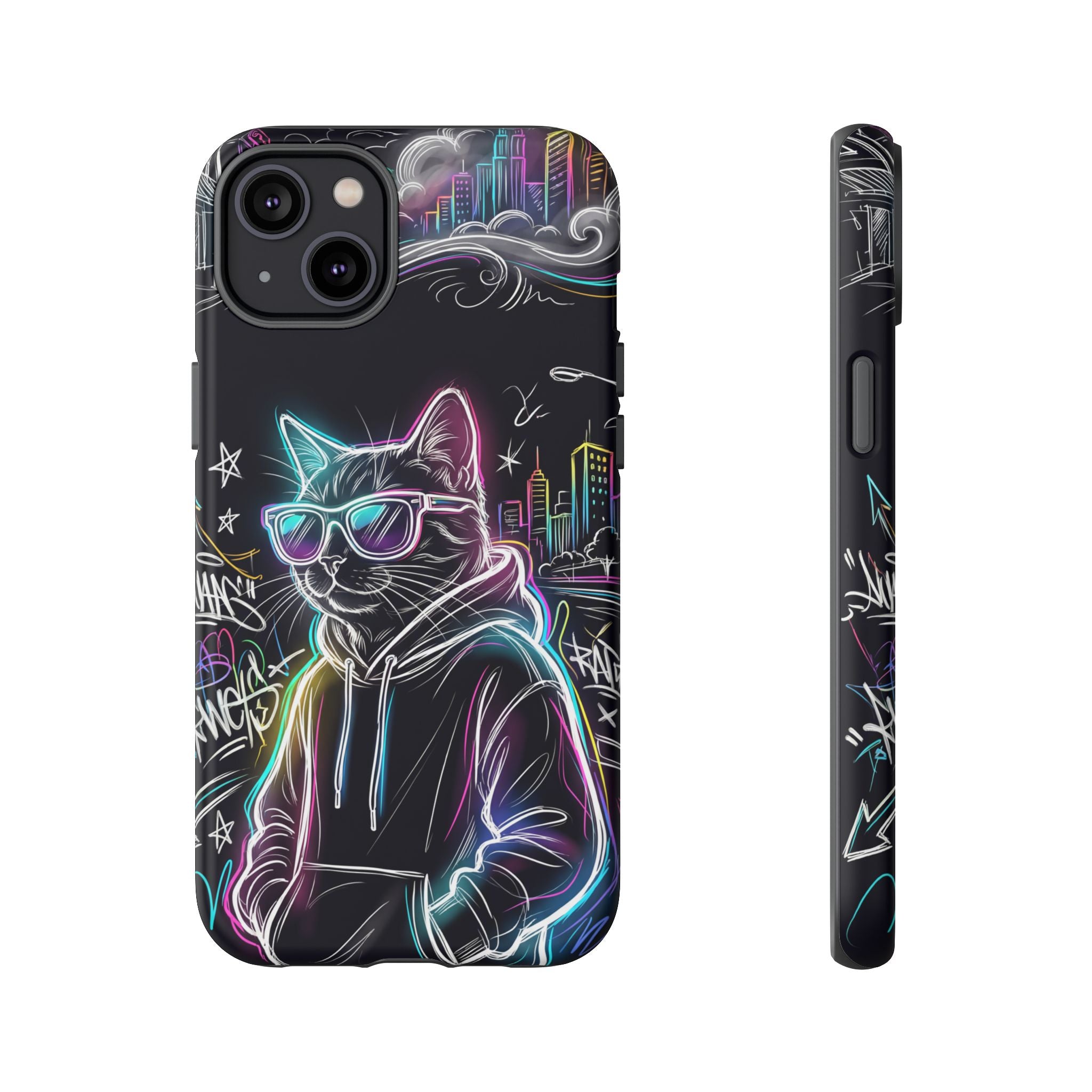 Cool Hoodie Neon Street Cat iPhone Case