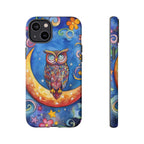 Owl on Crescent Moon iPhone Case — Colourful Whimsical Night Sky Design