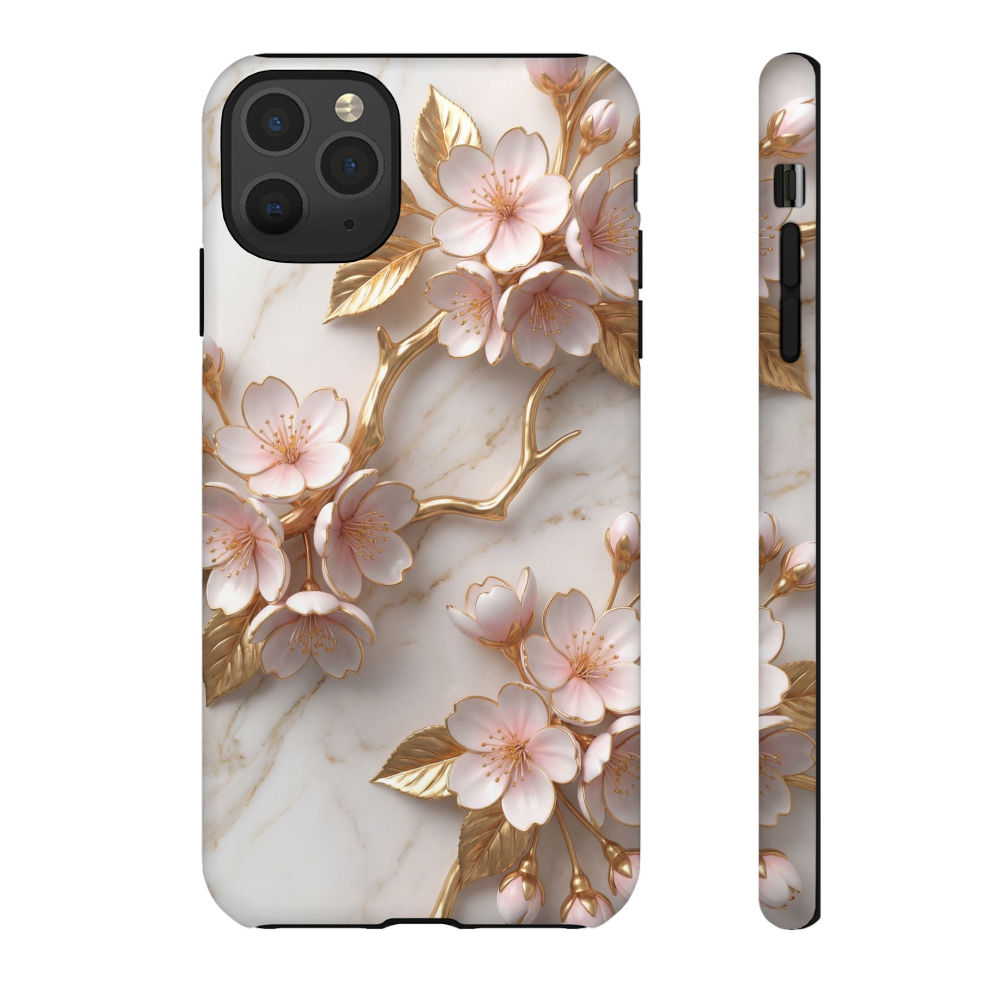 Floral Marble iPhone Case — Sakura Gold Cherry Blossom Tough Case