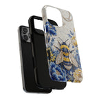 Floral Bee Tough MagSafe iPhone Case | Blue & Yellow Moon Garden Design