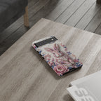 Floral Moon Rabbit Tough Google Pixel Phone Case | Pink Boho Bunny Protective Cover