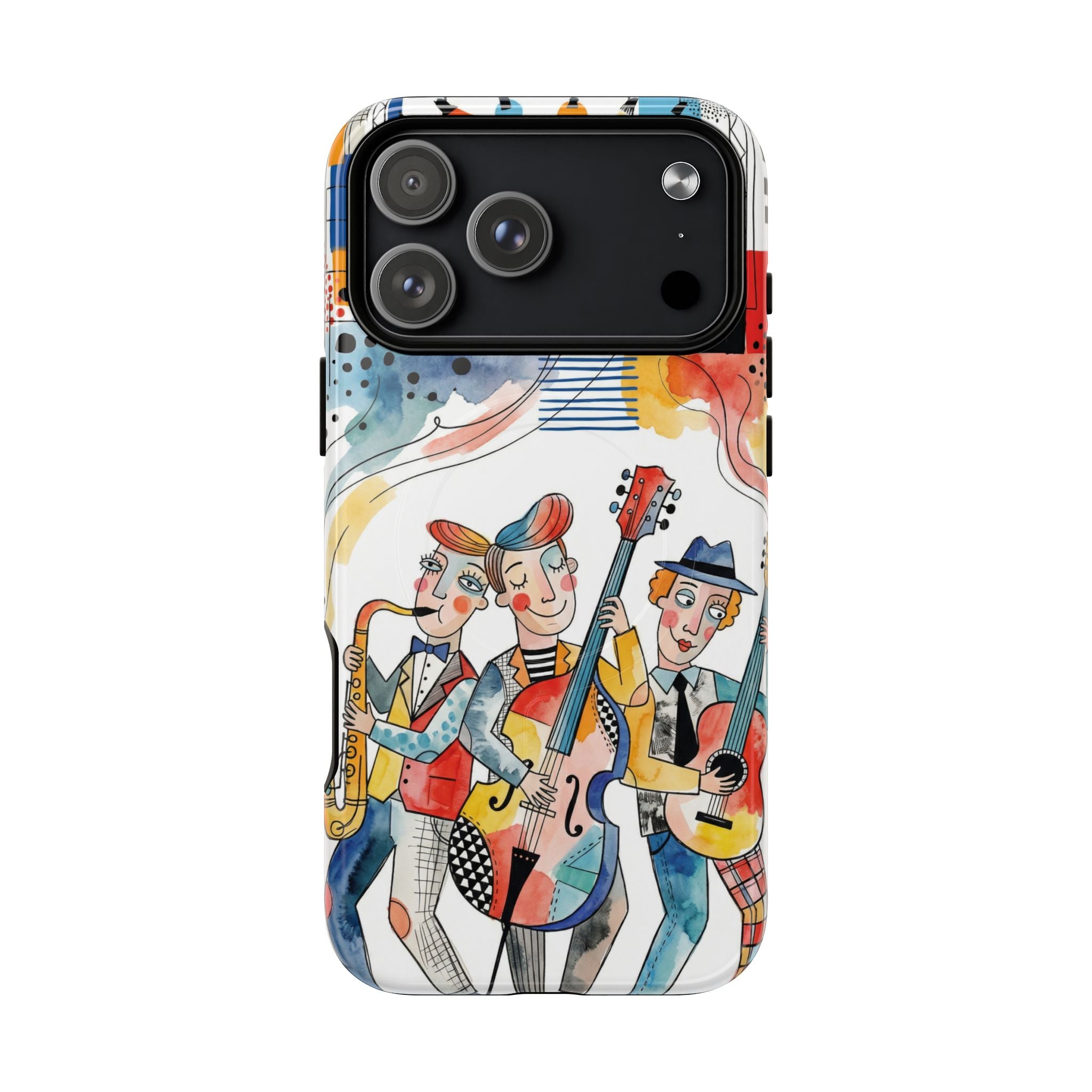 Musical Trio Illustrated MagSafe iPhone Case | Colorful Jazz Band Art Phone Cover