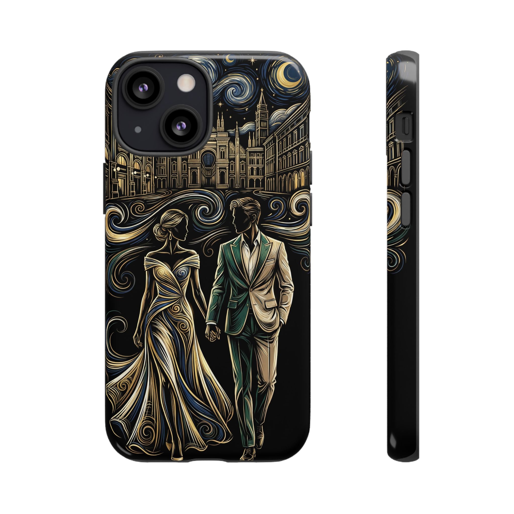 Romantic Night Walk iPhone Case | Elegant Couple Art