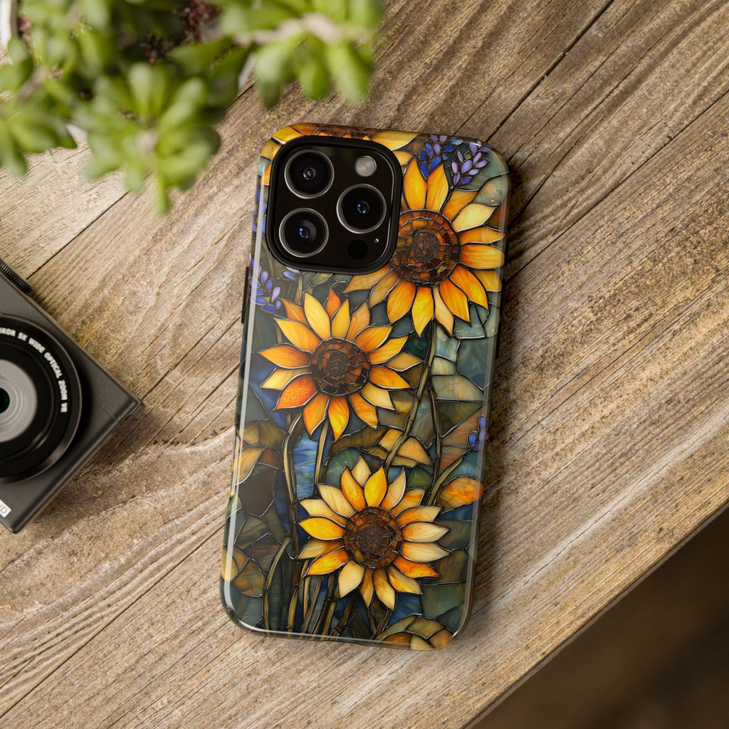 Sunflower Stained Glass Tough iPhone Case | Floral Protective Cover