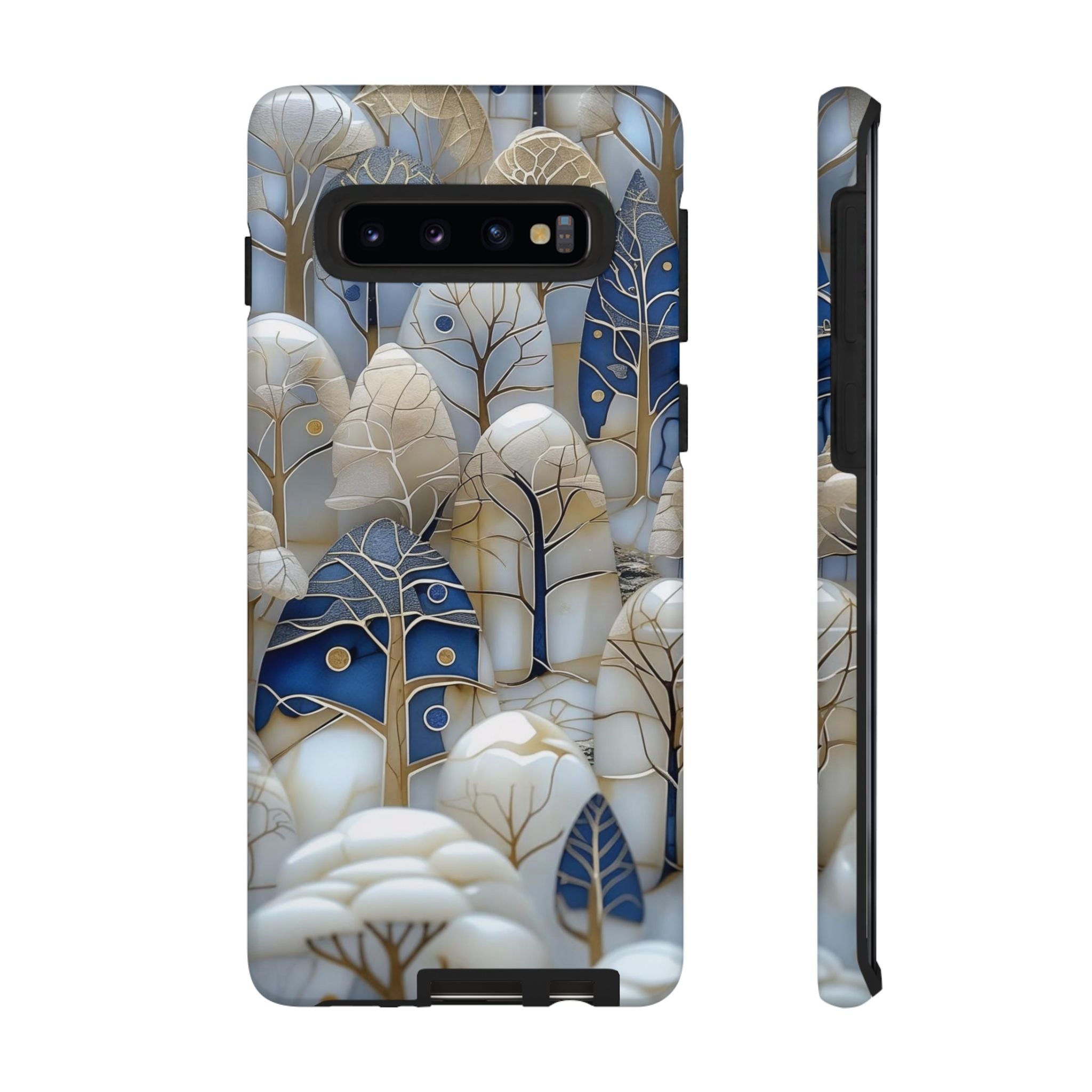 Blue Gold Winter Forest Samsung Galaxy Case — Elegant Tree Pattern Tough Case