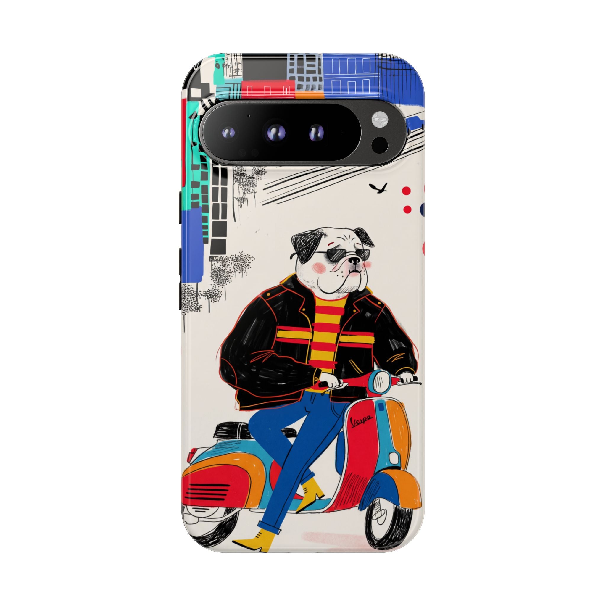 Bulldog Vespa Google Pixel Phone Case | Retro Scooter Dog Protective Cover