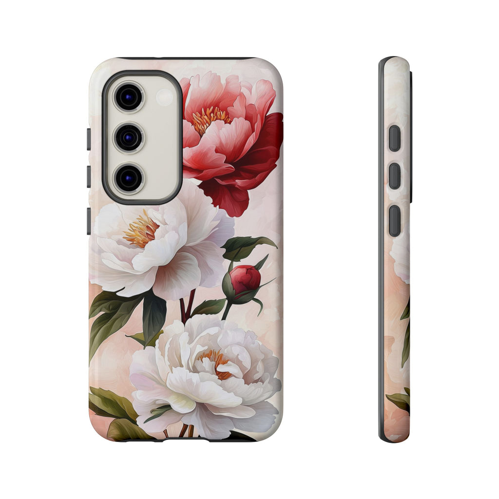 Custodia per Samsung Galaxy con motivo floreale Peony | Rosa bianca vintage