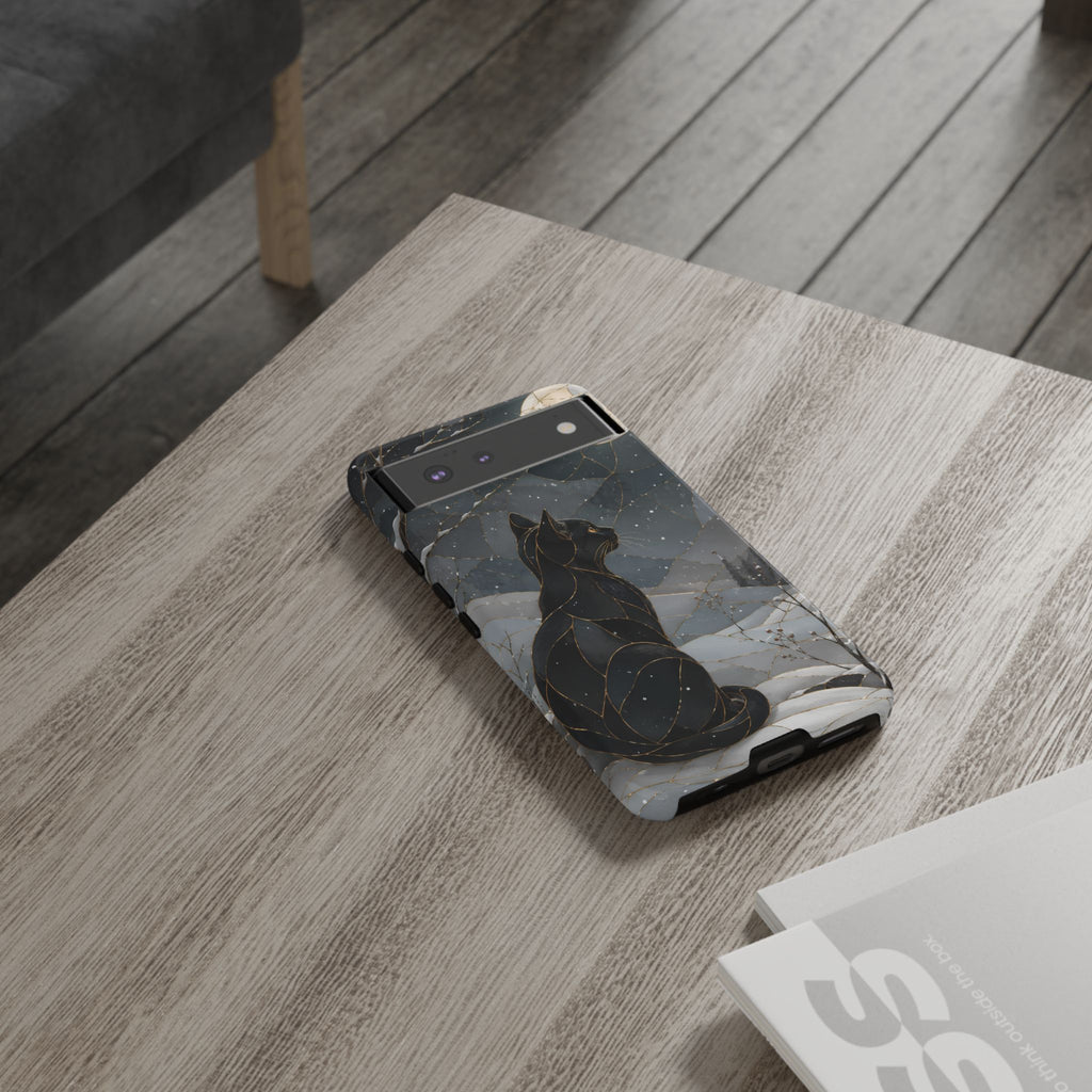 Black Cat Google Pixel Phone Case | Moonlit Winter Phone Case