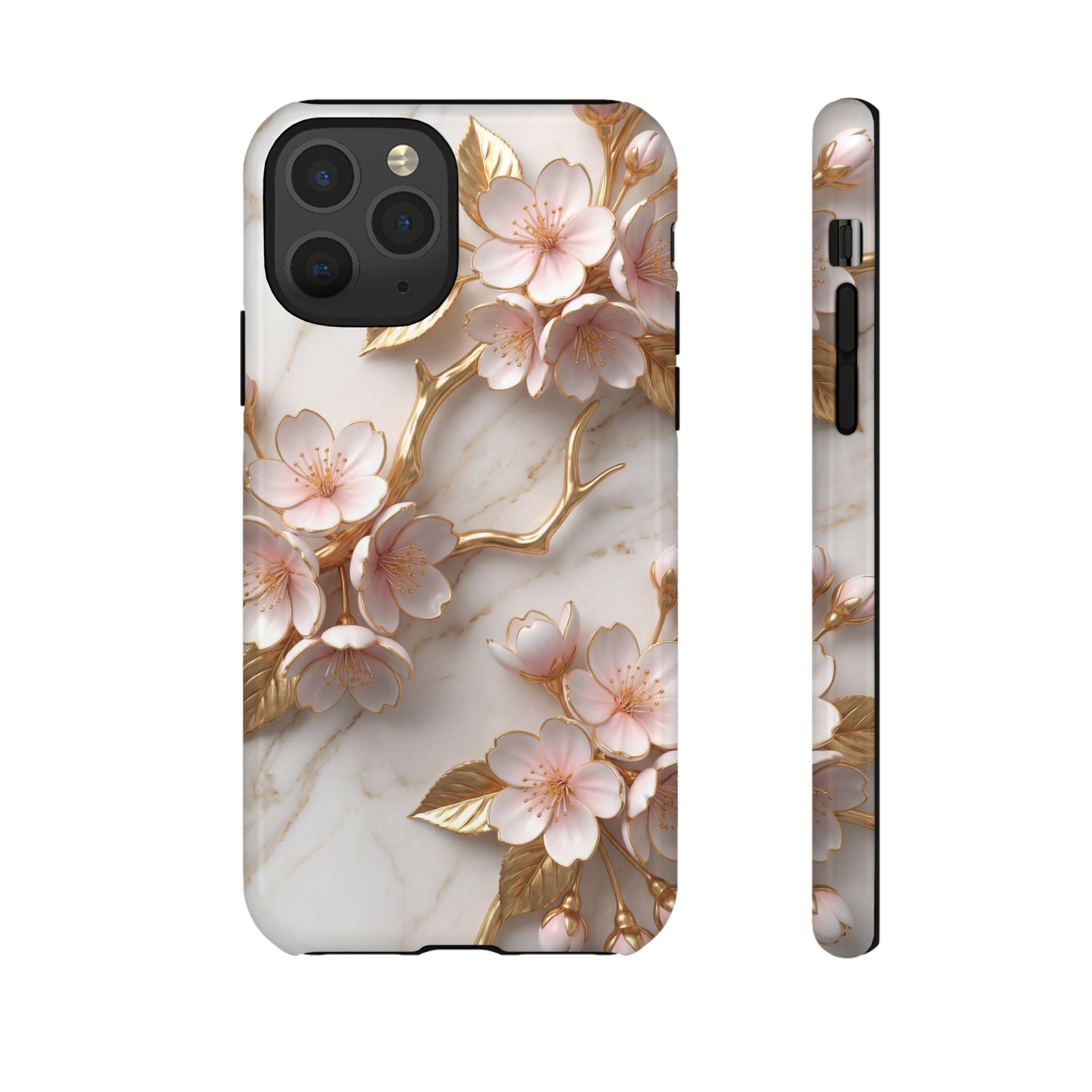 Floral Marble iPhone Case — Sakura Gold Cherry Blossom Tough Case