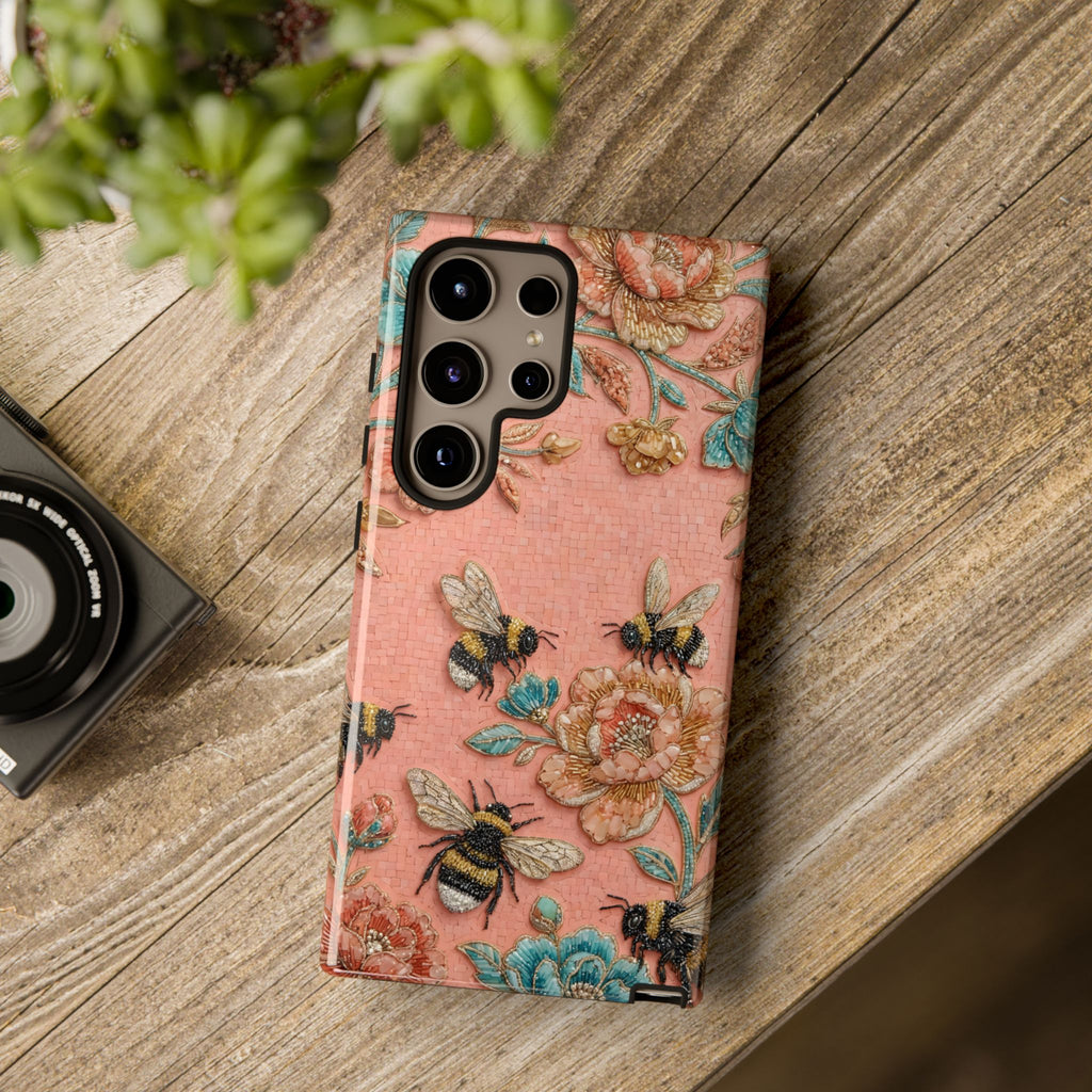 Custodia protettiva per Samsung Galaxy Floreale Ape Resistente | Cover protettiva vintage con giardino rosa
