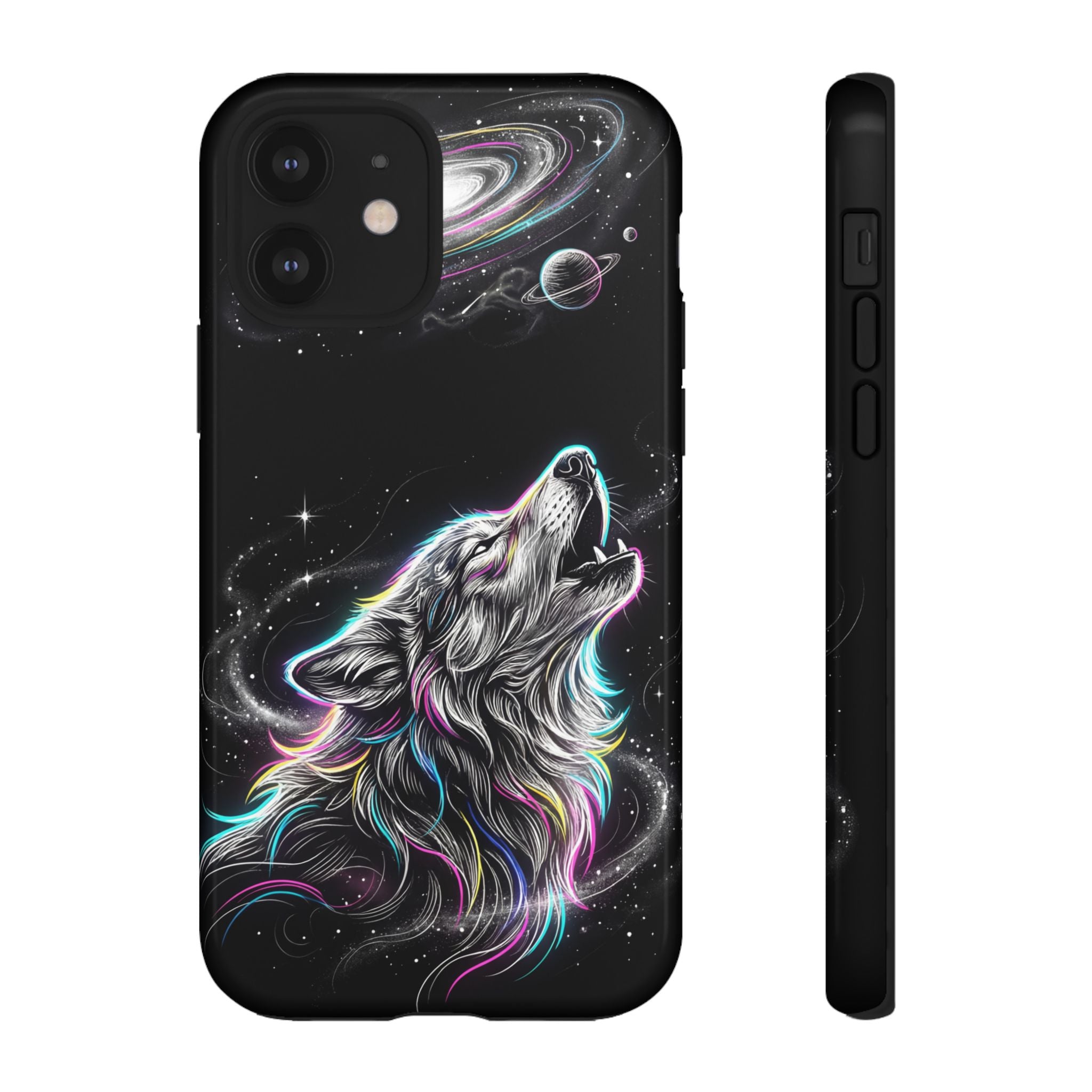 Wolf Galaxy Tough iPhone Case | Colorful Howling Wolf Space Design
