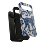 Custodia per telefono Google Pixel Scimmia Zodiaco Asiatico | Custodia protettiva artistica in porcellana blu e bianca | Regalo Anno della Scimmia
