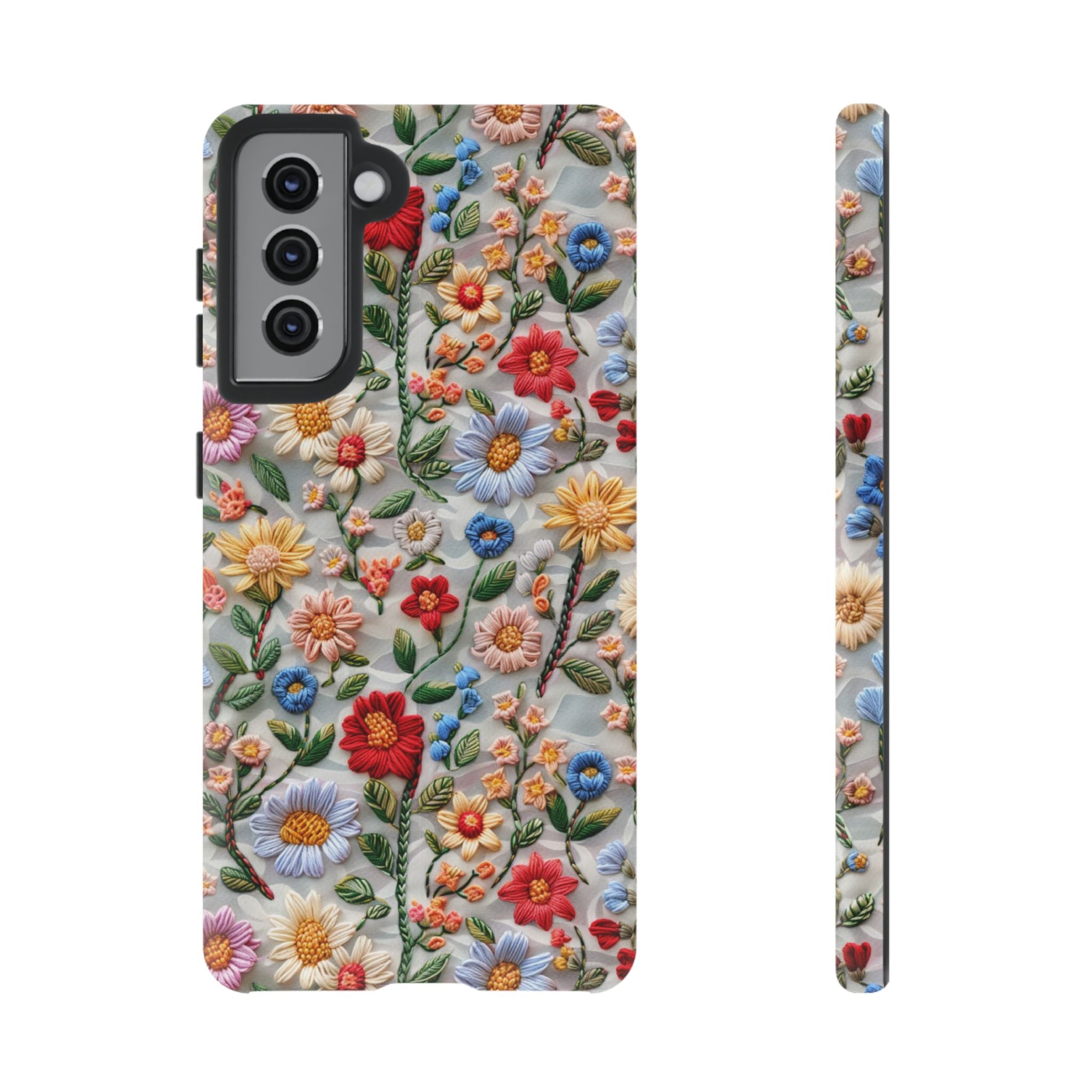 Floral Embroidered Pattern Tough Samsung Galaxy Case — Colourful Daisy & Wildflower Design