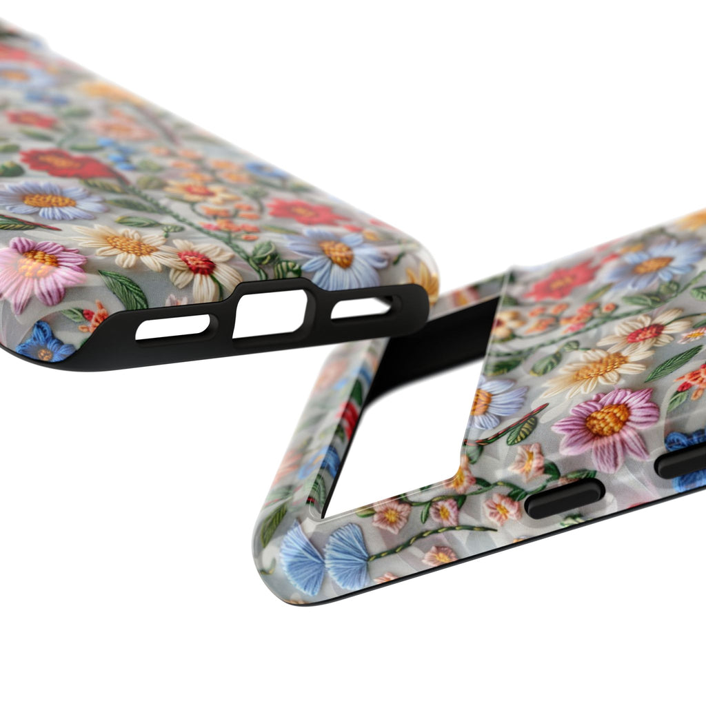 Floral Embroidered Pattern Tough Google Pixel Case — Colourful Daisy & Wildflower Design