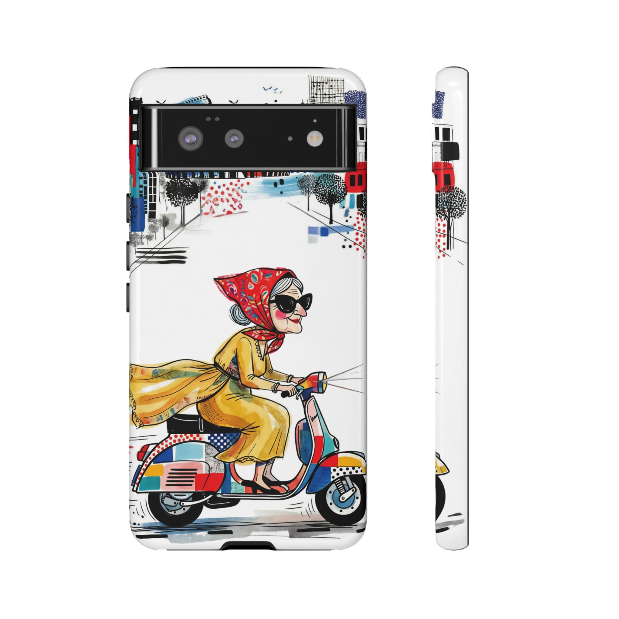 Vintage Vespa Granny Google Pixel Phone Case | Retro Scooter Travel iPhone Cover