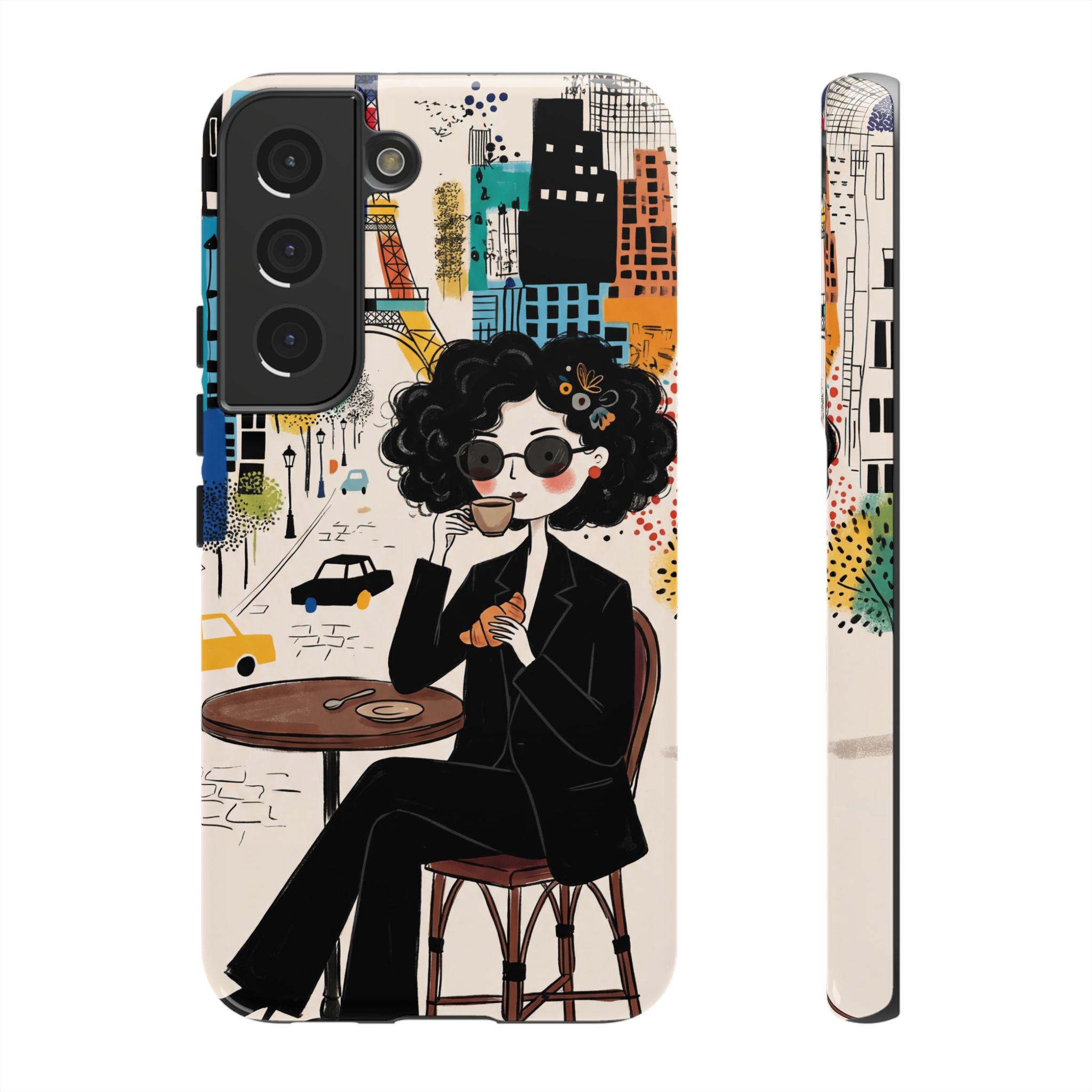 Paris Cafe Chic Samsung Galaxy Phone Case | Stylish Woman Illustration iPhone Cover