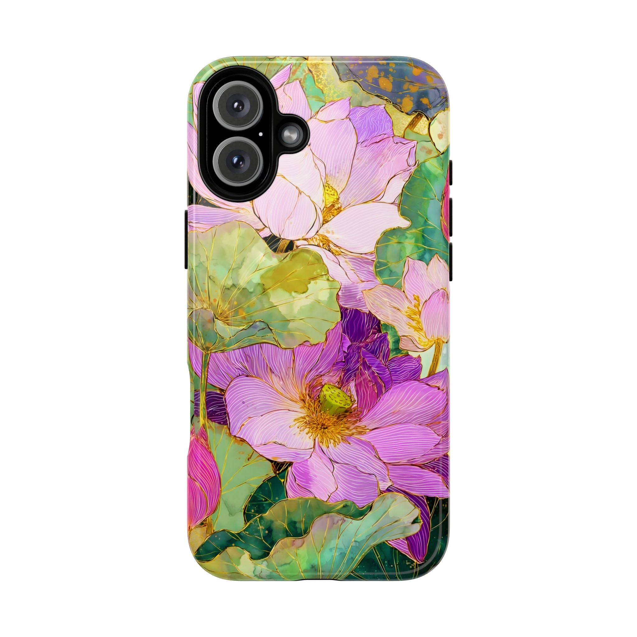 Floral Watercolor Tough MagSafe iPhone Case | Pink Lotus Garden Protective Cover