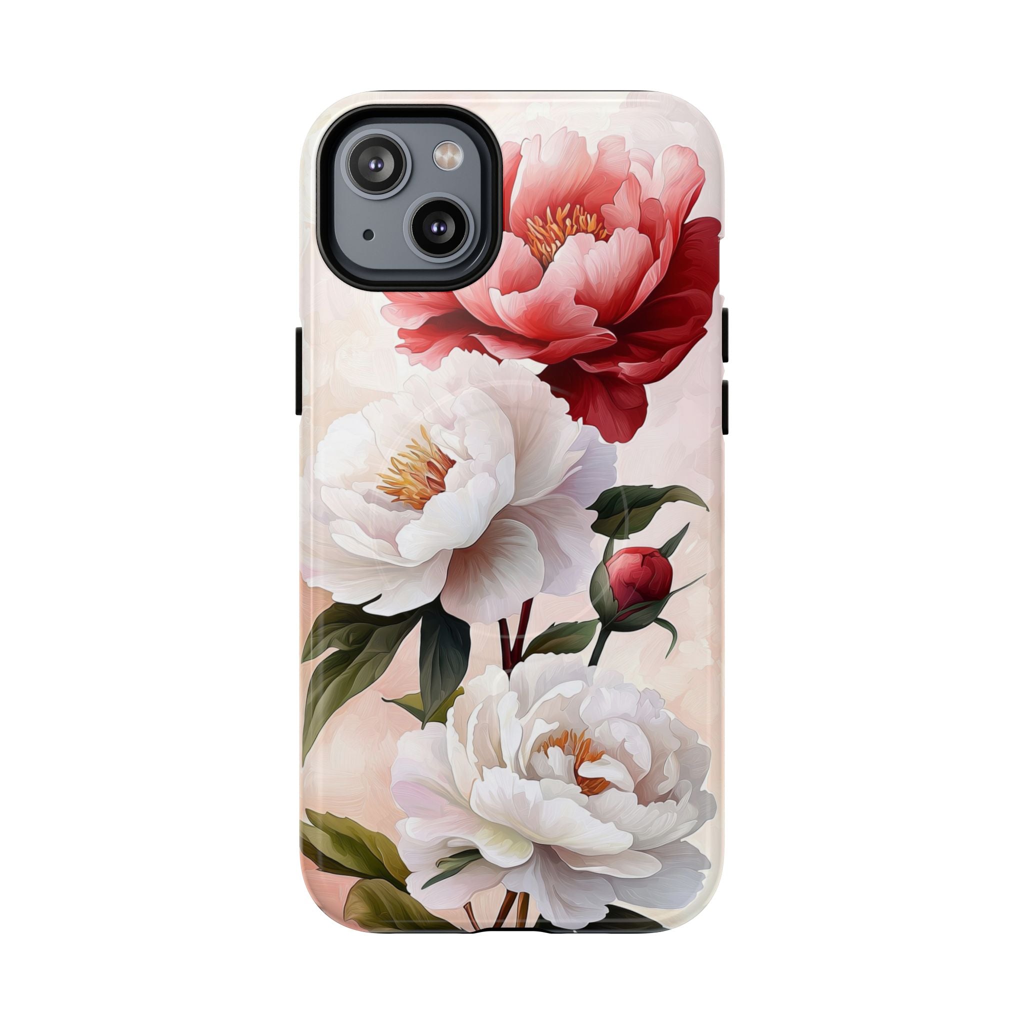 Custodia MagSafe per iPhone resistente con motivo floreale Peony | Design vintage con rose