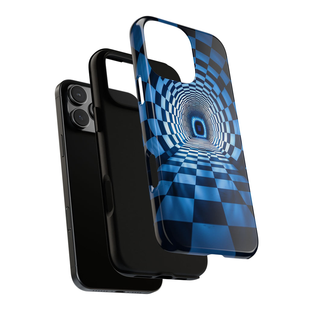 Blue Checkered Tunnel iPhone Case — 3D Optical Illusion Tough Case