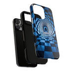 Blue Checkered Tunnel iPhone Case — 3D Optical Illusion Tough Case