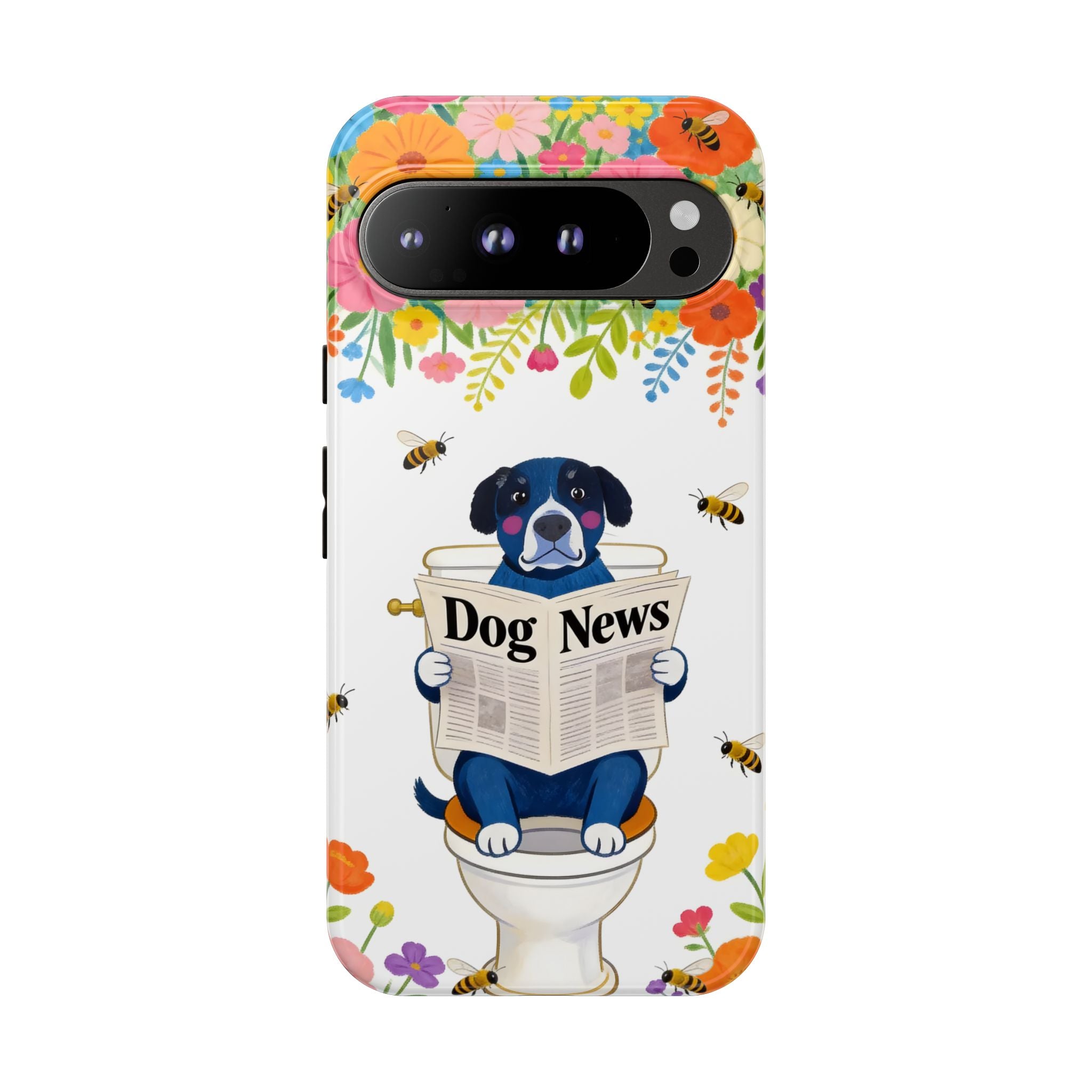 Dog News Floral Google Pixel Phone Case | Cute Dog on Toilet Pattern, Spring Floral