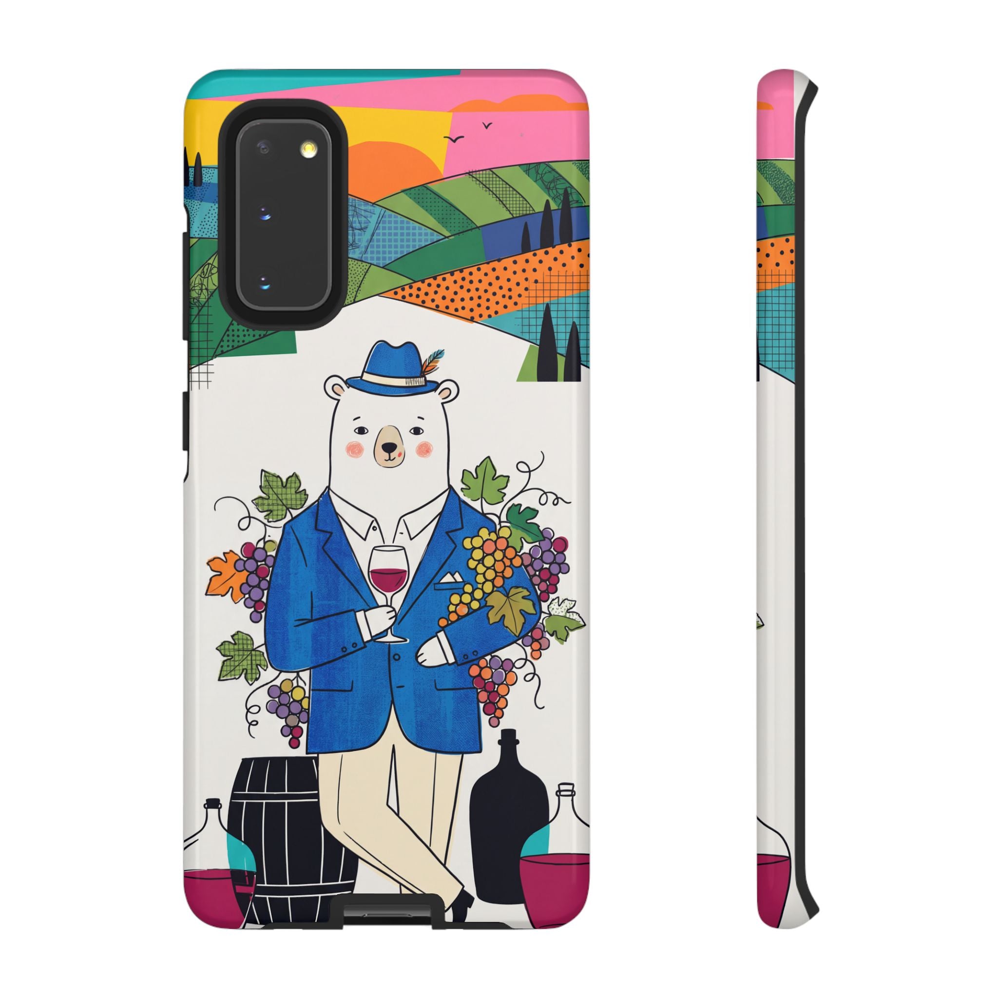 Dapper Polar Bear Wine Lover Illustrated Protective Samsung Galaxy Phone Case