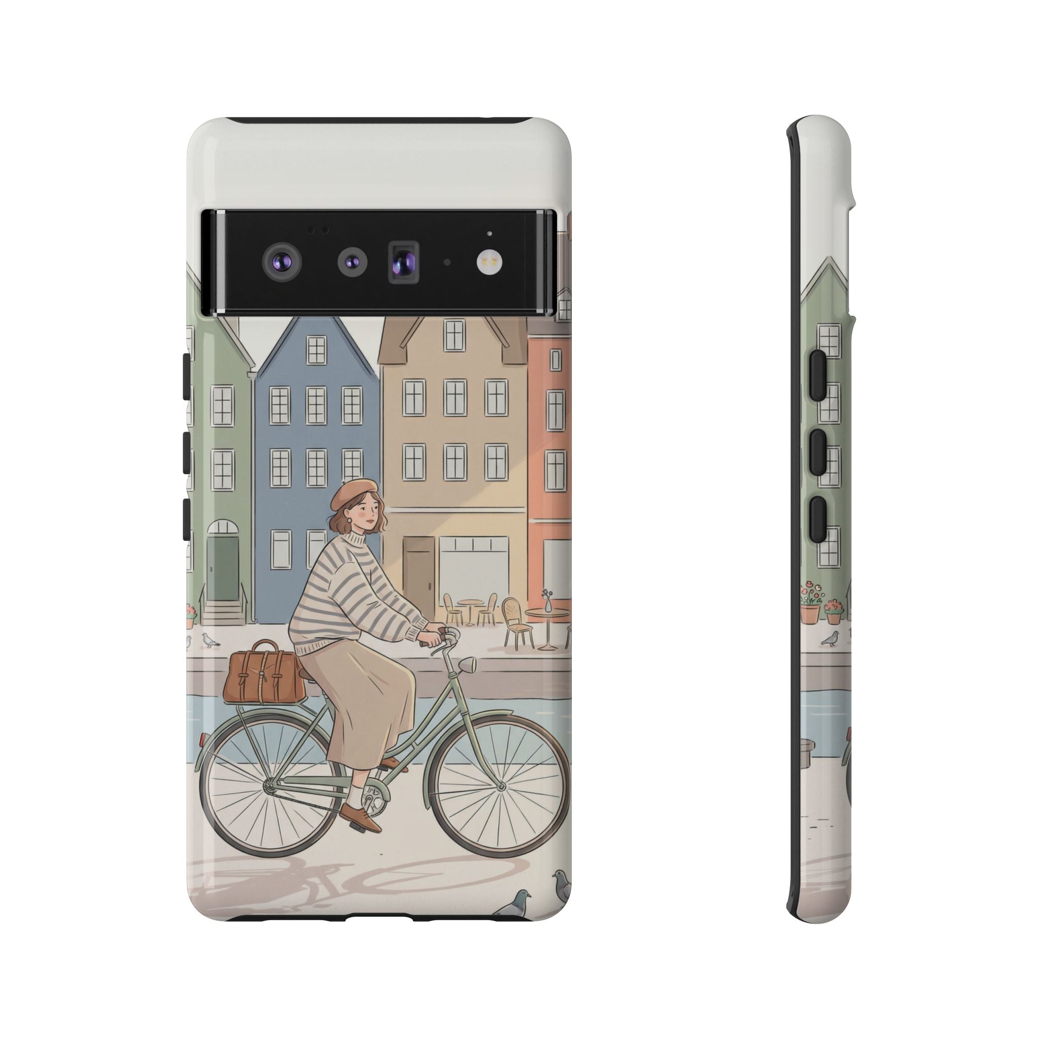 City Bike Google Pixel Phone Case | Cozy European Street Illustration Tough Cases
