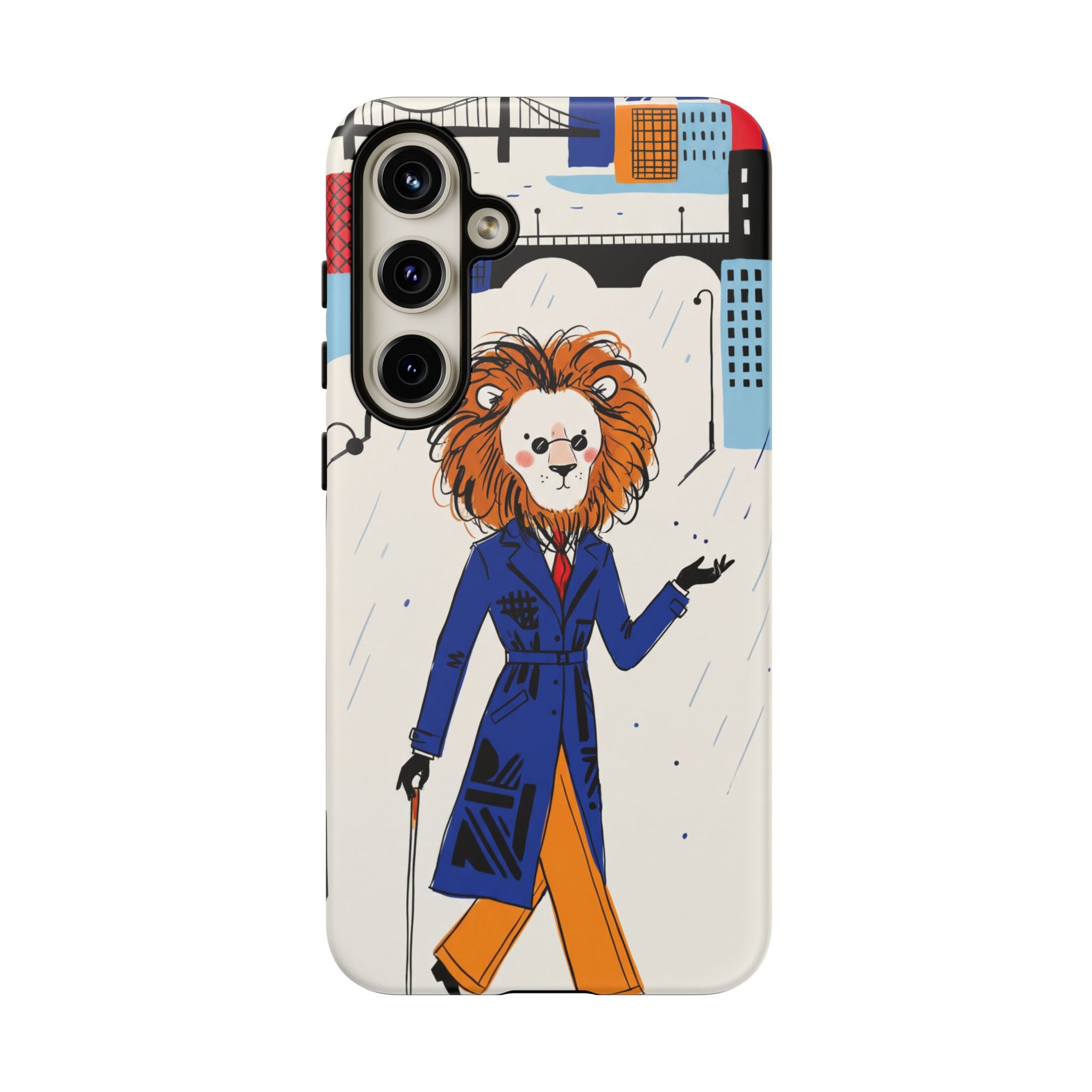 Lion Gentleman Samsung Galaxy Phone Case | Dapper Lion in City Rain